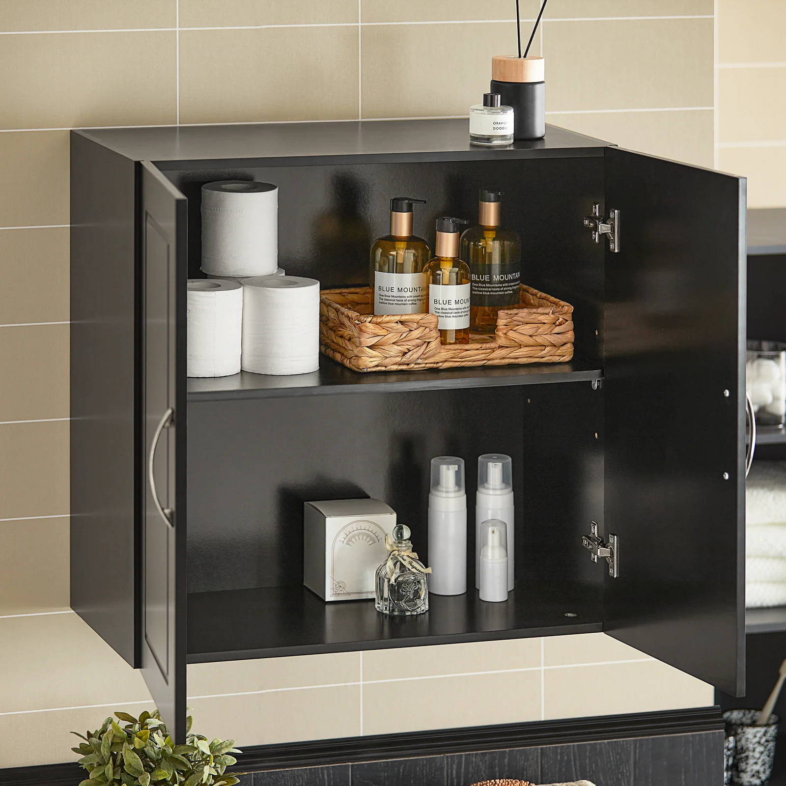 SoBuy FRG231-SCH Wandkast, hangkast met 2 deuren, hangkast voor badkamer, met verstelbare plank, grijs - Image 6