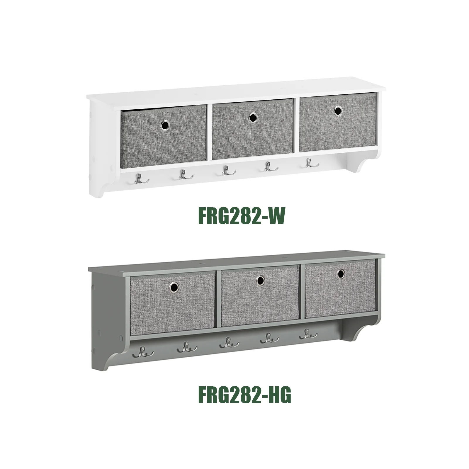 SoBuy FRG282-HG Wandkapstok met 5 Haken en 3 Mandjes – Houten Wandkapstok, Halmeubel met Plank – Hangende Kledingopslag voor Slaapkamer, Woonkamer, Badkamer – Grijs 100x20x30cm - Image 12