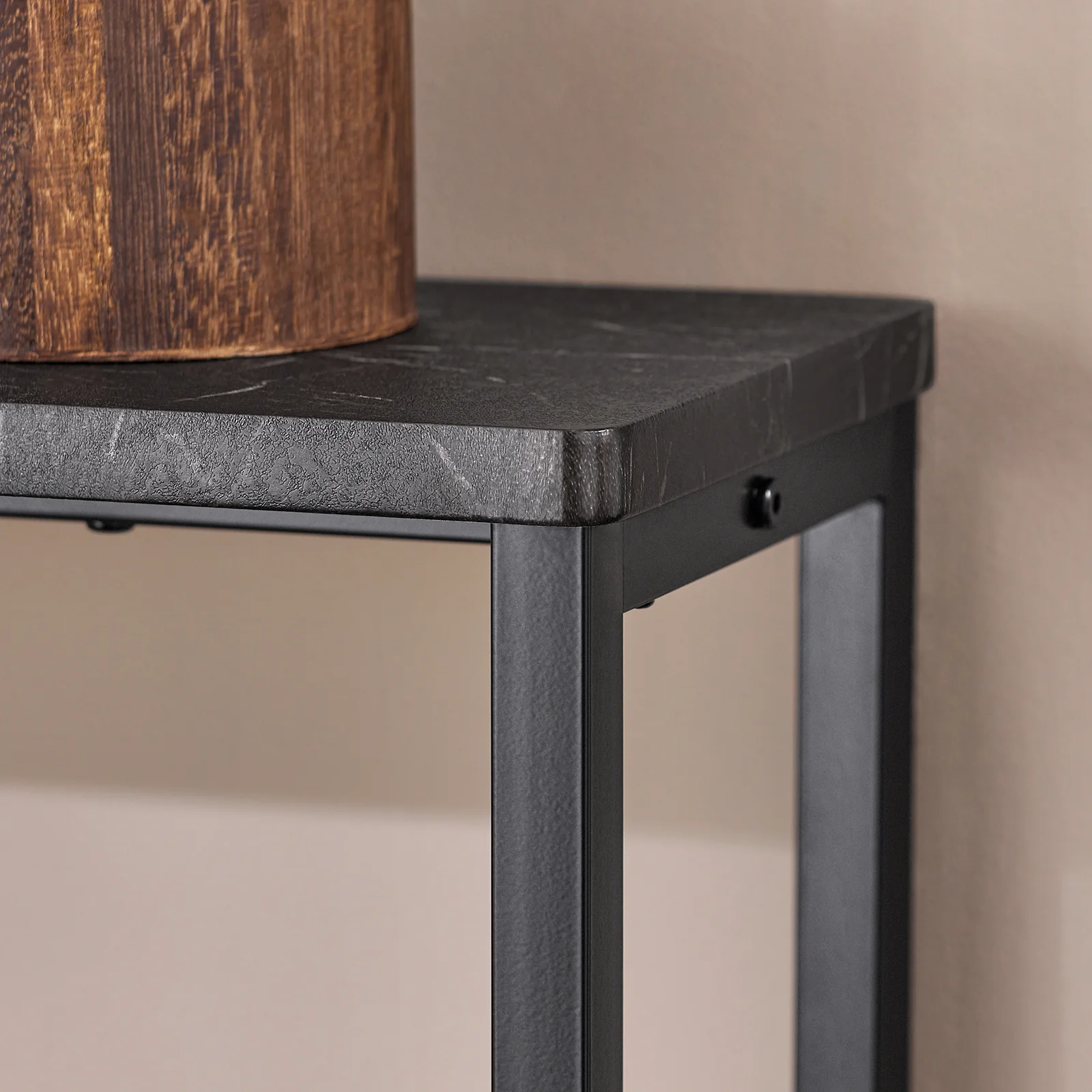 SoBuy FSB19-XL-SCH Smalle Console Tafel – Zwarte Marmerlook & Metalen Frame – Industriële Ingangstafel voor Hal, Woonkamer of Kantoor – 120x20x80cm - Image 8
