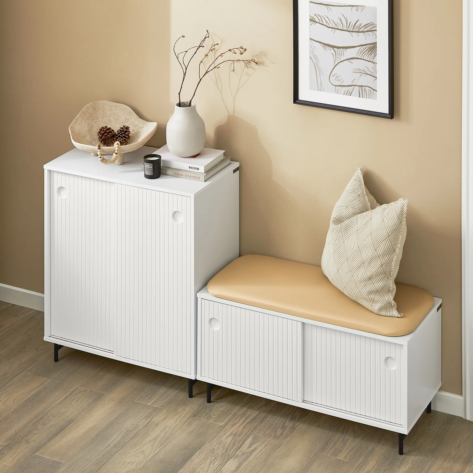 SoBuy FSB62-W Opbergmeubel – Buffet, Dressoir met 2 Schuifdeuren, Verstelbare Planken, Modern Keukenmeubel – Hal, Woonkamer, Keuken – 70x37x87 cm Wit - Image 6