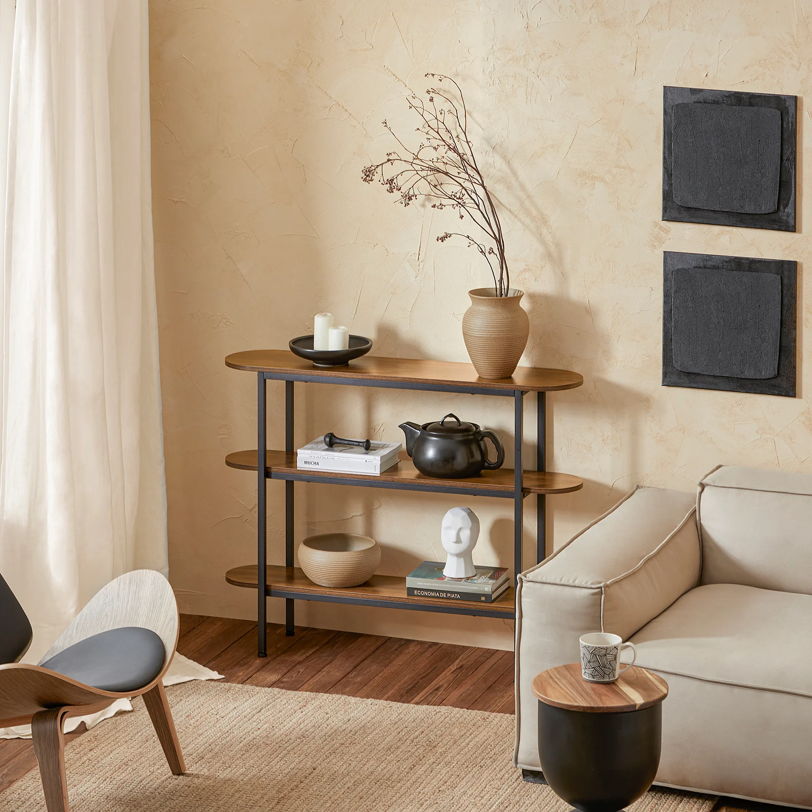 SoBuy FSB67-WS Console Tafel - Entreetafel - Bijzettafel - Wandtafel - Haltafel met 2 Opbergvakken - Stalen Frame - Image 3