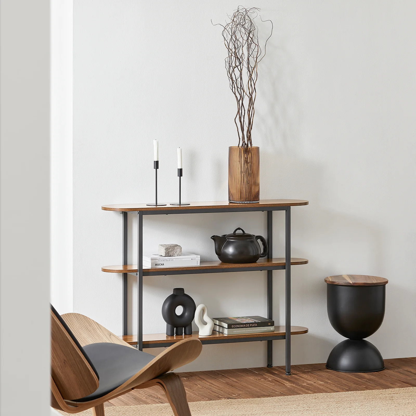 SoBuy FSB67-WS Console Tafel - Entreetafel - Bijzettafel - Wandtafel - Haltafel met 2 Opbergvakken - Stalen Frame - Image 4