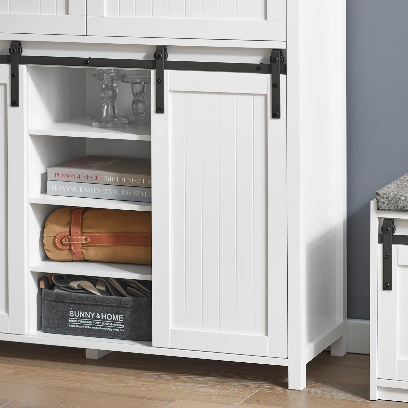 SoBuy FSB74-W Schoenenkast Schoenencommode Inkomkast Keukenkast Dressoir Schoenenrek met 2 Lades, 2 Schuifdeuren en 7 Planken, Opbergkast - Image 13