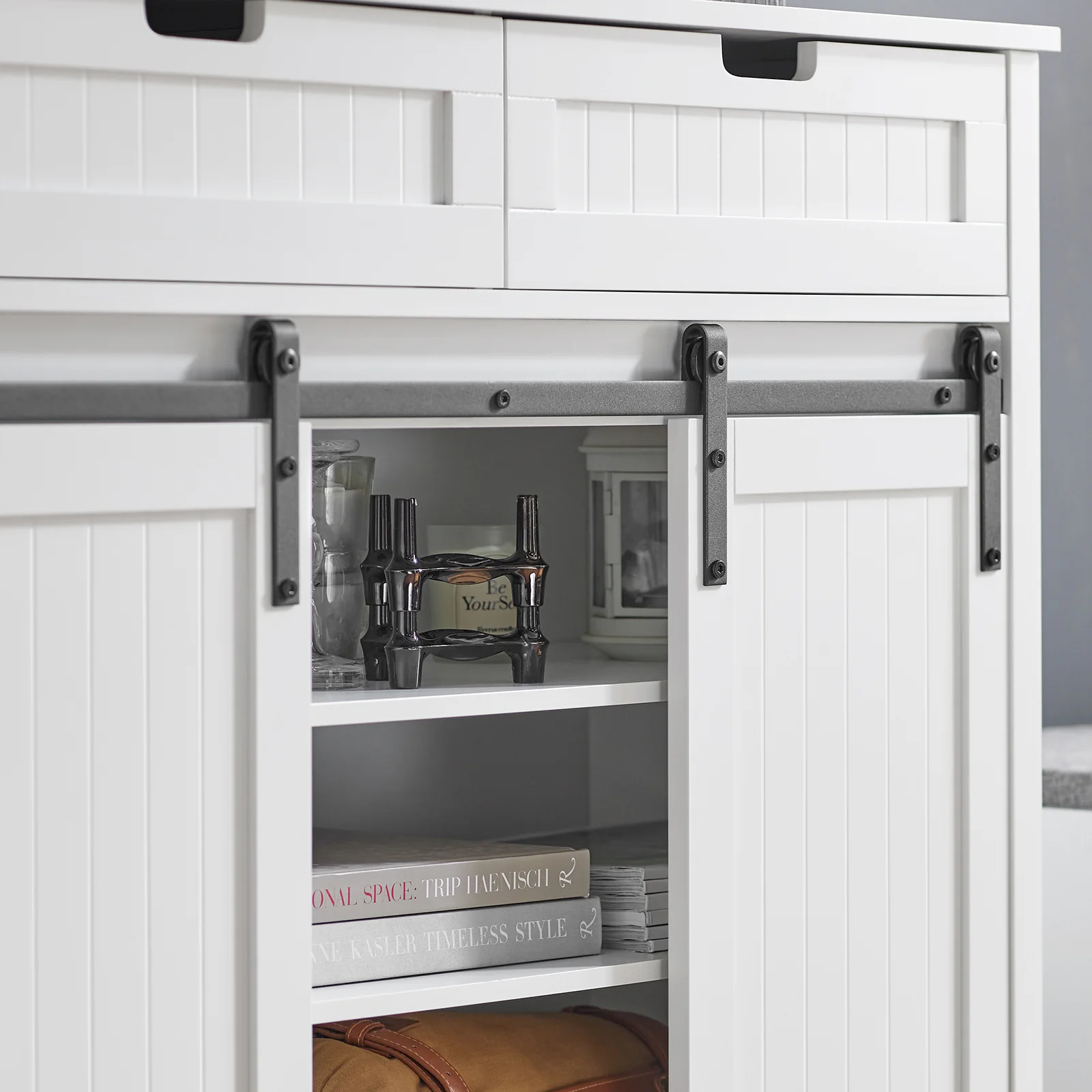 SoBuy FSB74-W Schoenenkast Schoenencommode Inkomkast Keukenkast Dressoir Schoenenrek met 2 Lades, 2 Schuifdeuren en 7 Planken, Opbergkast - Image 7