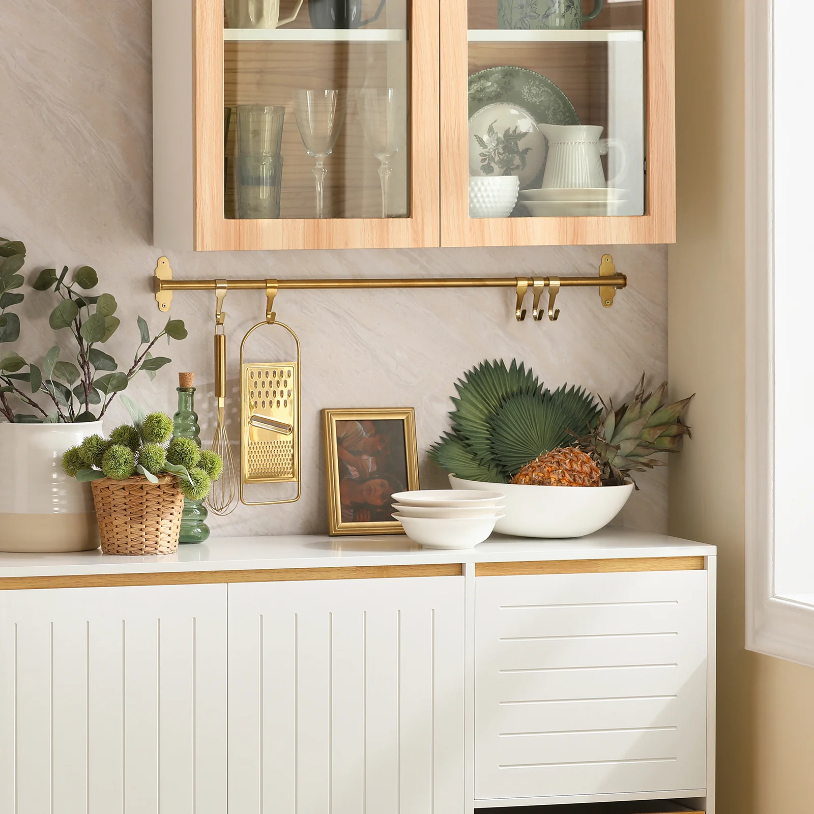 Pre-order SoBuy FSB75-WN Dressoir, Buffetkast, Keukenkast, Ladekast, Consolekast, Hoekkast, Multifunctionele Kast met 3 Deuren en 2 Lades - Image 15