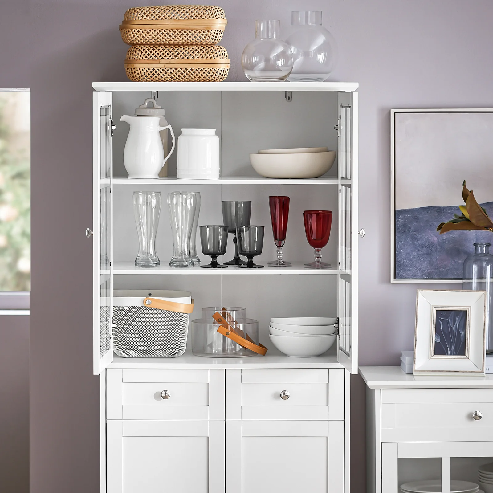 SoBuy FSB76-W Dressoir, Buffet, Keukenkast, Keukenmeubel, Commode, Consolemeubel, Opbergkast met Meerdere Opbergruimtes, voor Keuken, Eetkamer, Woonkamer met 4 Deuren en 2 Lades, 75x40x175 cm, Wit - Image 11
