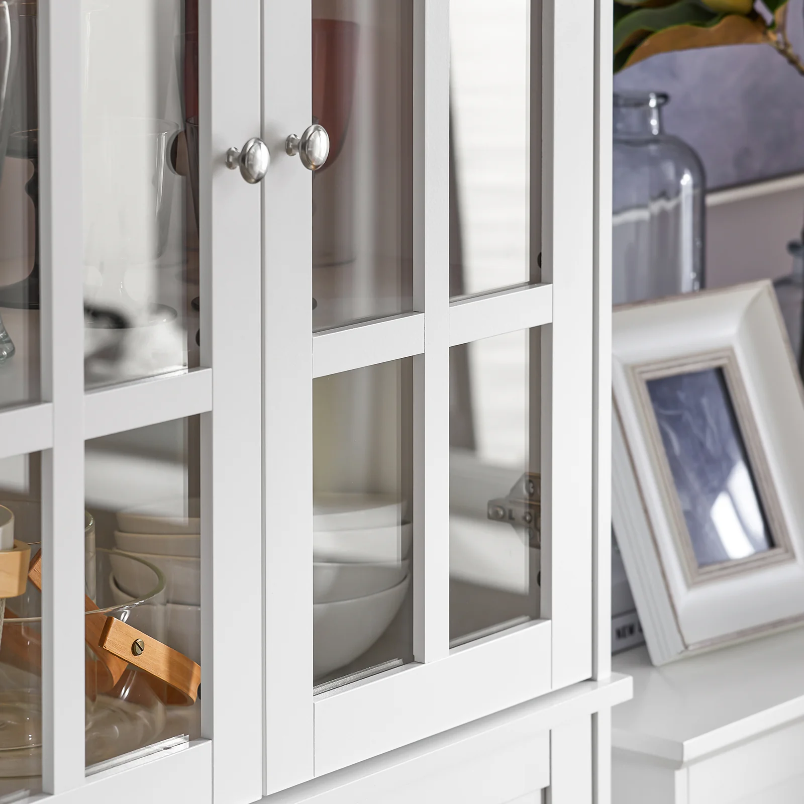 SoBuy FSB76-W Dressoir, Buffet, Keukenkast, Keukenmeubel, Commode, Consolemeubel, Opbergkast met Meerdere Opbergruimtes, voor Keuken, Eetkamer, Woonkamer met 4 Deuren en 2 Lades, 75x40x175 cm, Wit - Image 9