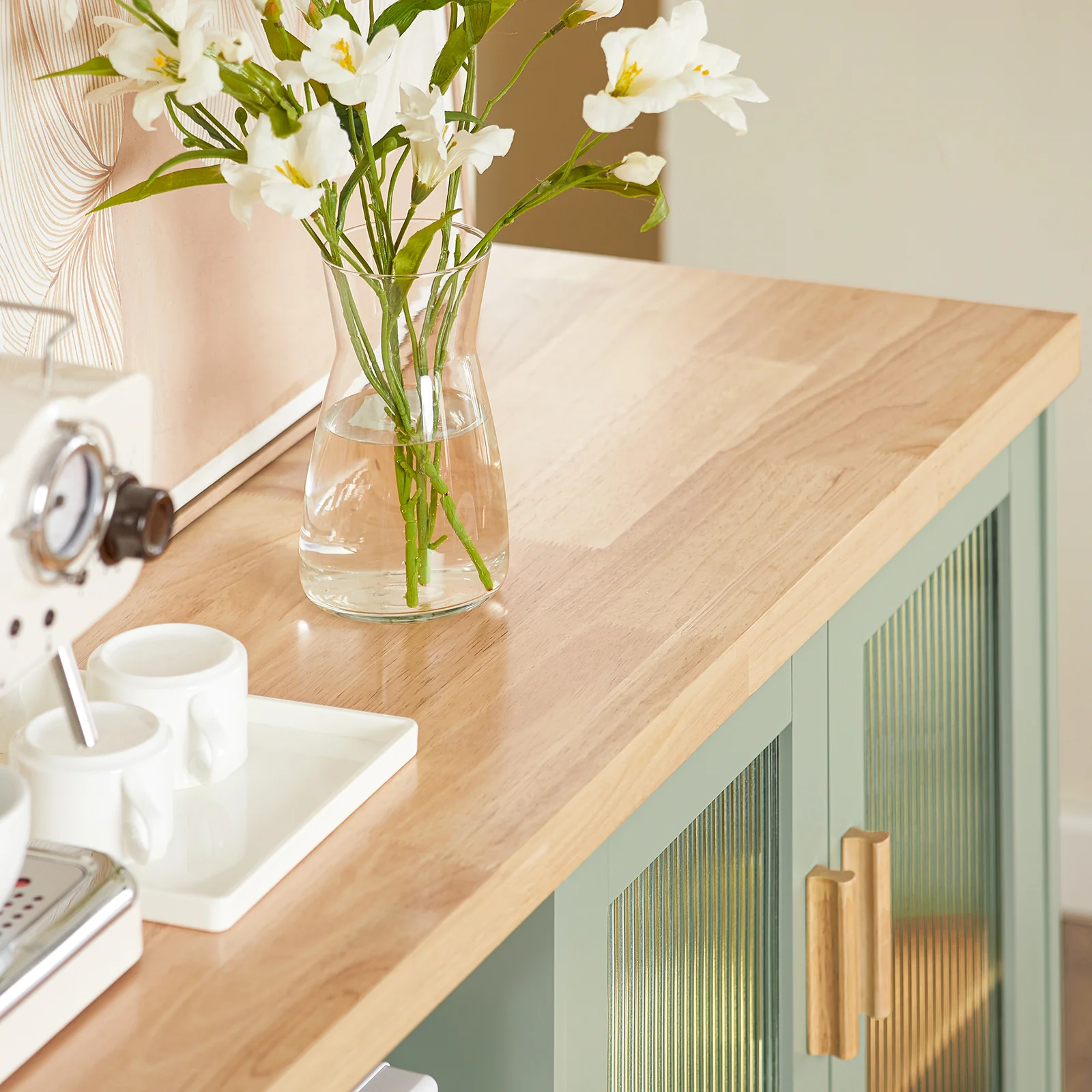 Pre-order SoBuy FSB81-GR Buffetkast met Magnetronruimte en Flessenhouder - Opbergmeubel voor Keuken, Woonkamer of Hal - 120x90x40cm - Groene Kleur - Image 14
