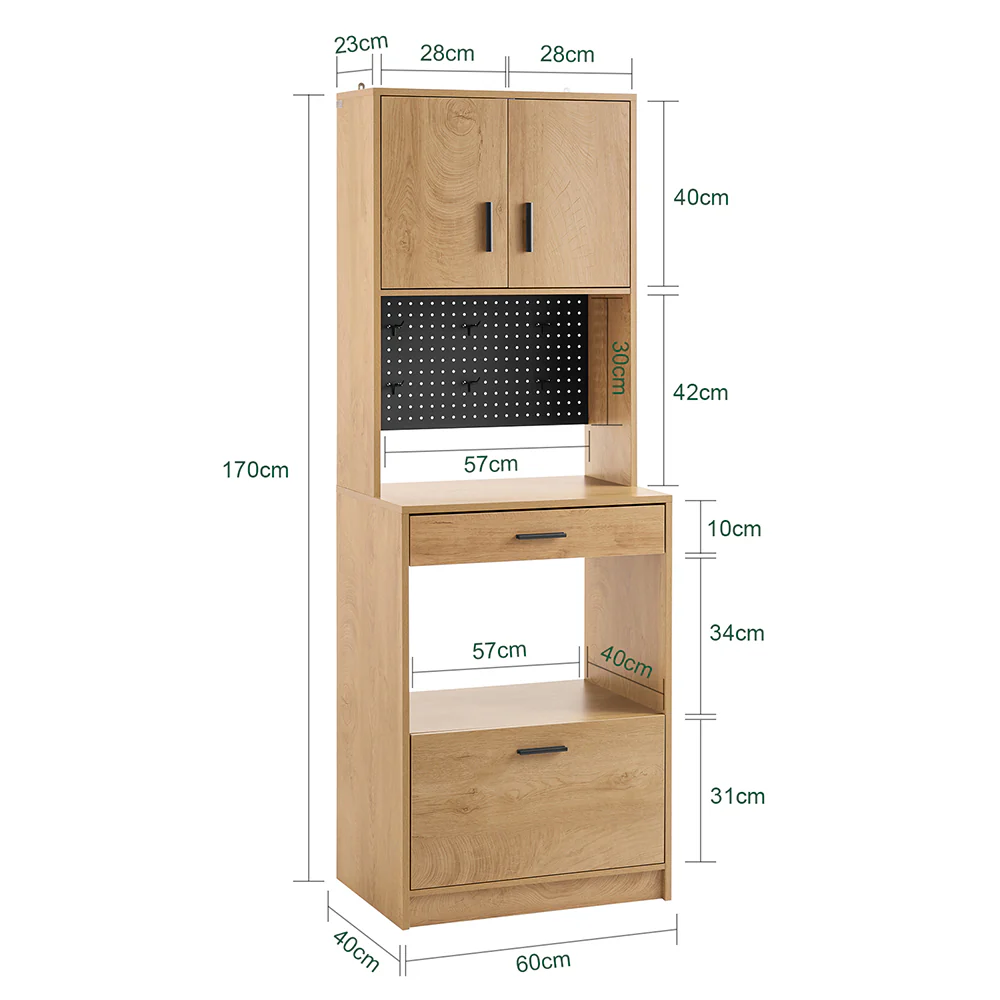 SoBuy FSB98-N Keukendressoir, opbergkast, keukenkast met meerdere vakken, dressoir voor eetkamer met 2 deuren, 2 laden, 1 vak en 1 geperforeerd paneel - Image 4