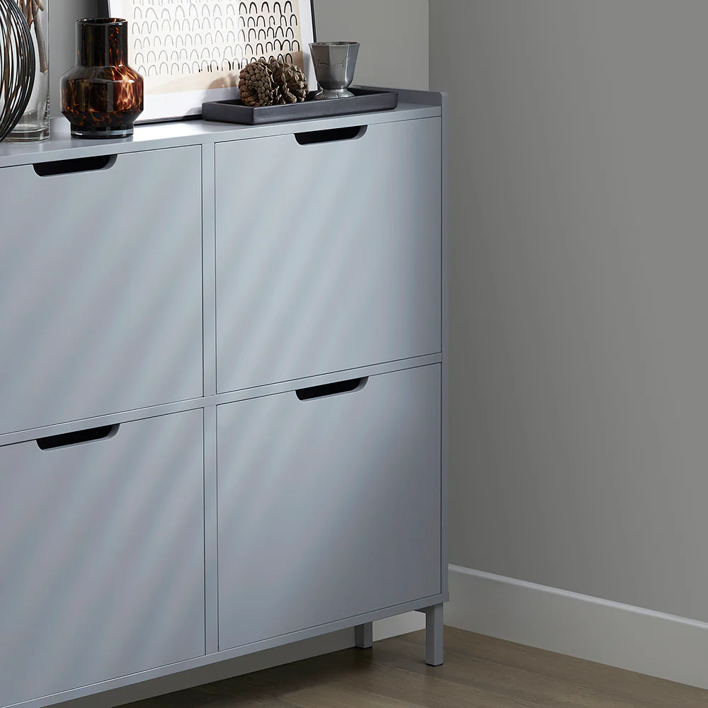 SoBuy FSR100-HG Schoenenkast met 4 Kleppen – Smalle Schoenenkast voor Hal of Gang – Compact Schoenenmeubel 100x19x91cm – Grijs - Image 12