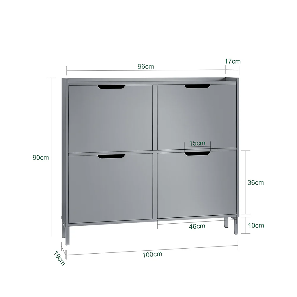SoBuy FSR100-HG Schoenenkast met 4 Kleppen – Smalle Schoenenkast voor Hal of Gang – Compact Schoenenmeubel 100x19x91cm – Grijs - Image 5