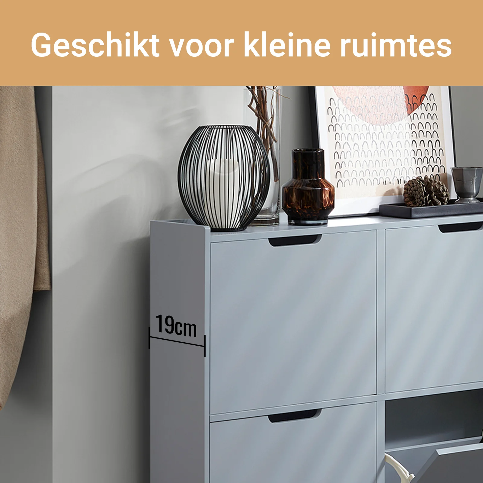 SoBuy FSR100-HG Schoenenkast met 4 Kleppen – Smalle Schoenenkast voor Hal of Gang – Compact Schoenenmeubel 100x19x91cm – Grijs - Image 6