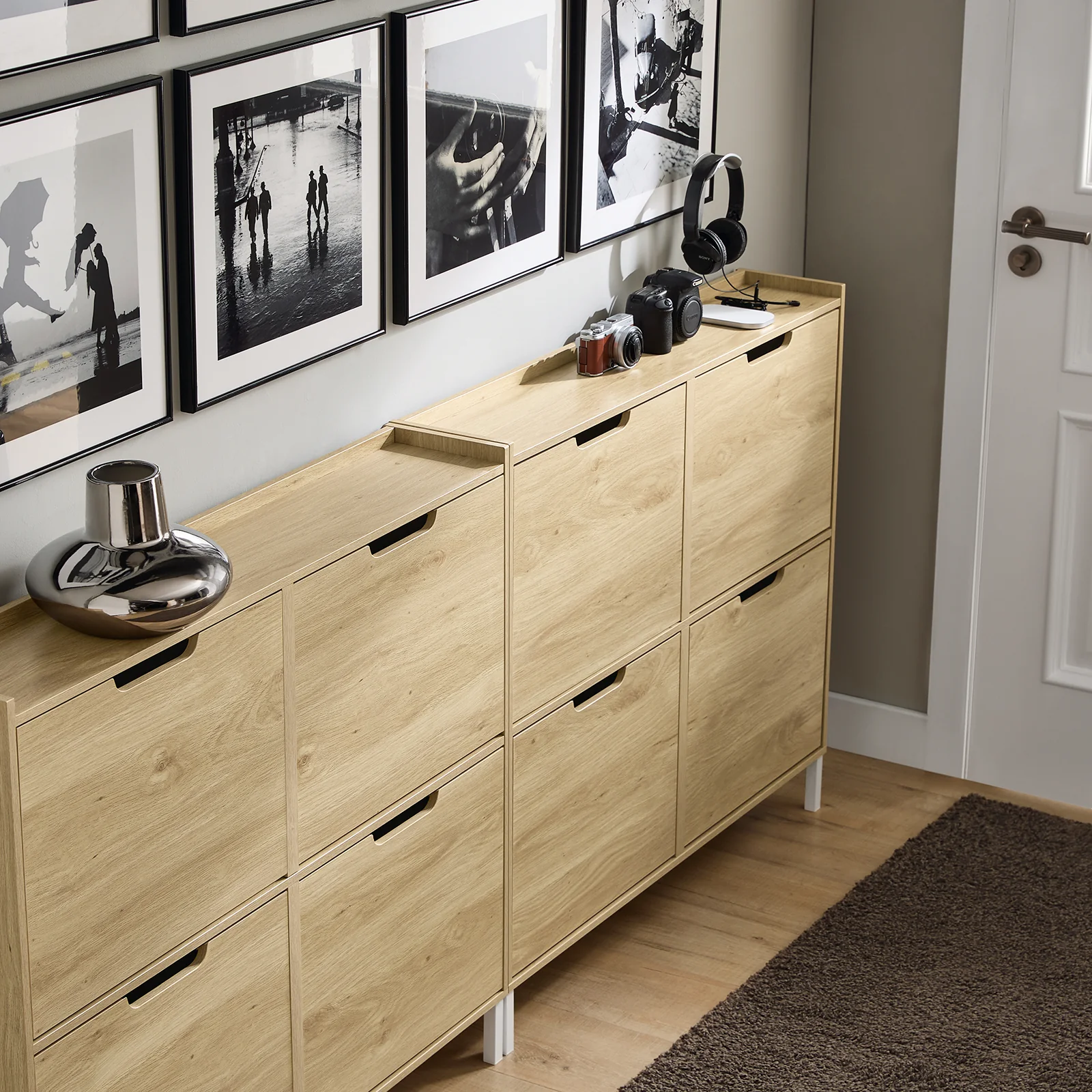 SoBuy FSR100-N Schoenenkast met 4 Kleppen – Smalle Schoenenkast voor Hal of Gang – Compact Schoenenmeubel 100x19x91cm – Hout kleur - Image 10