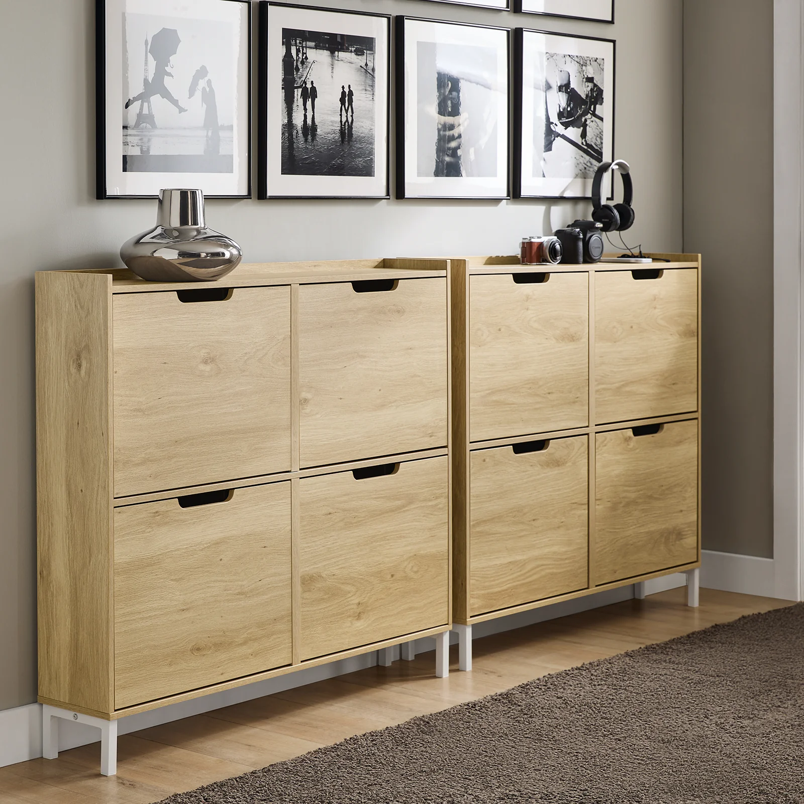 SoBuy FSR100-N Schoenenkast met 4 Kleppen – Smalle Schoenenkast voor Hal of Gang – Compact Schoenenmeubel 100x19x91cm – Hout kleur - Image 4