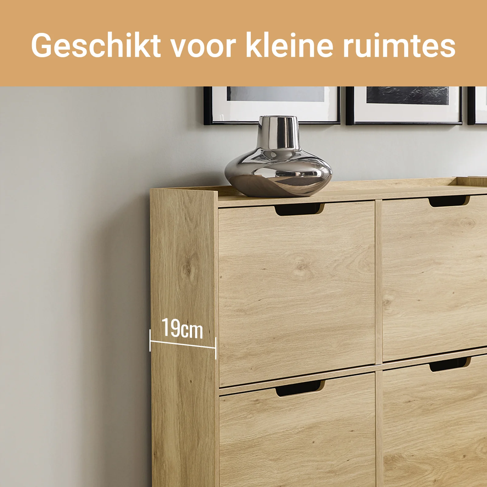 SoBuy FSR100-N Schoenenkast met 4 Kleppen – Smalle Schoenenkast voor Hal of Gang – Compact Schoenenmeubel 100x19x91cm – Hout kleur - Image 6