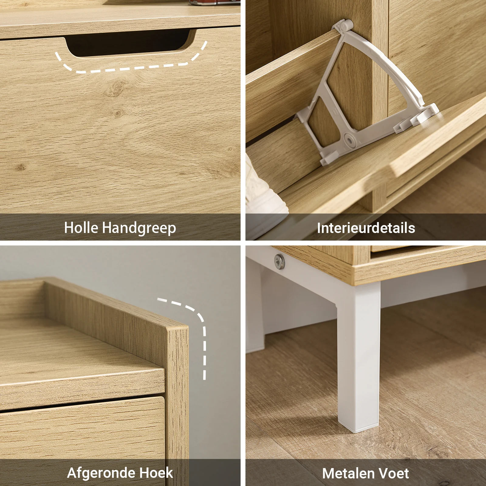 SoBuy FSR100-N Schoenenkast met 4 Kleppen – Smalle Schoenenkast voor Hal of Gang – Compact Schoenenmeubel 100x19x91cm – Hout kleur - Image 7