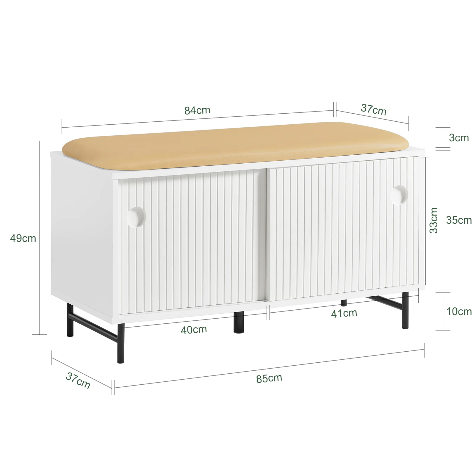 SoBuy FSR116-W Schoenenbank met Opbergruimte – 2 Schuifdeuren, 4 Verstelbare Planken & Comfortabel Kussen – 85x37x49 cm, Wit - Image 5