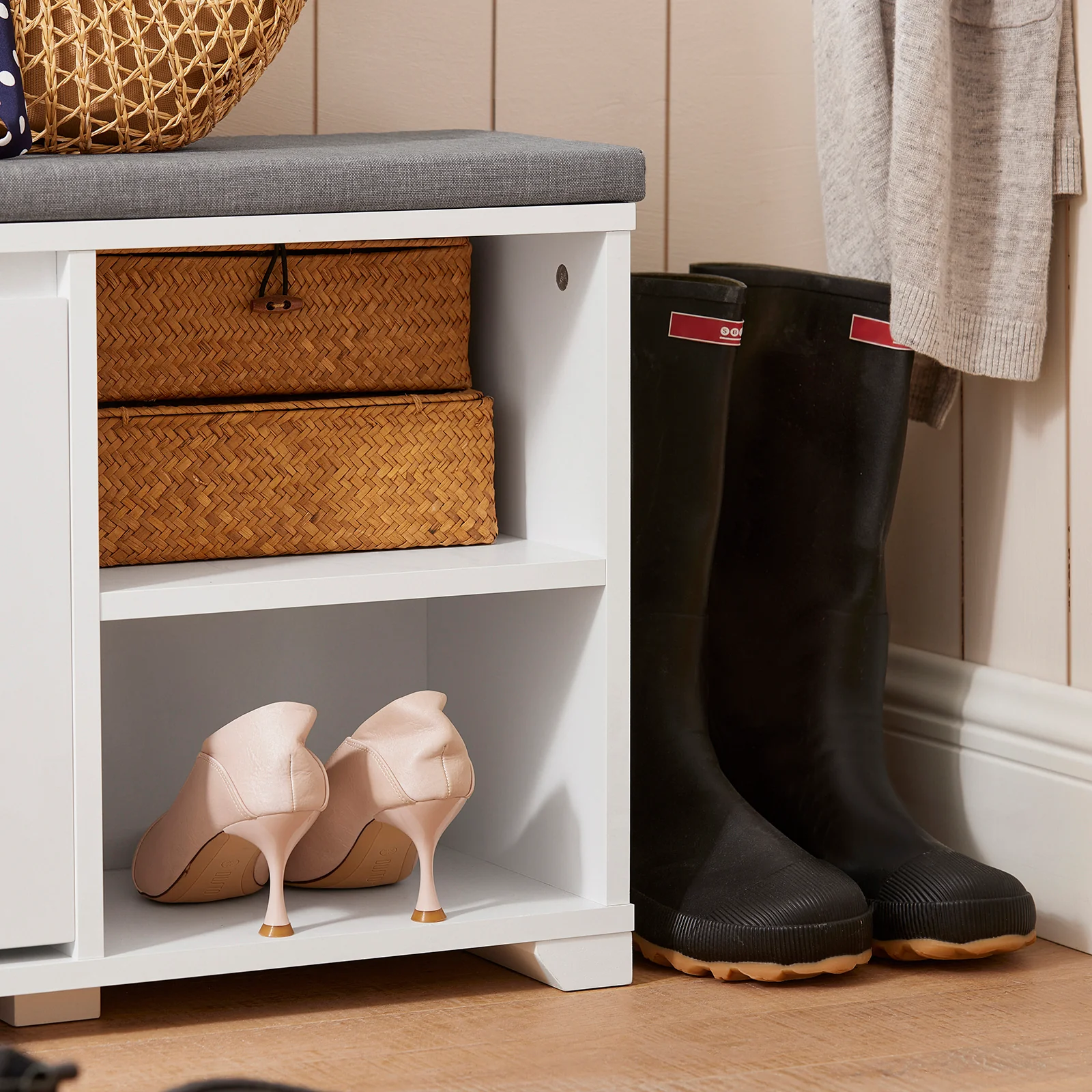 SoBuy FSR119-W Shoe Rekken Schoenbank met zitkussen Borstbank Zitbank met opbergruimte Garderobebank halenbank Schoenkist Zitcommode - Image 6