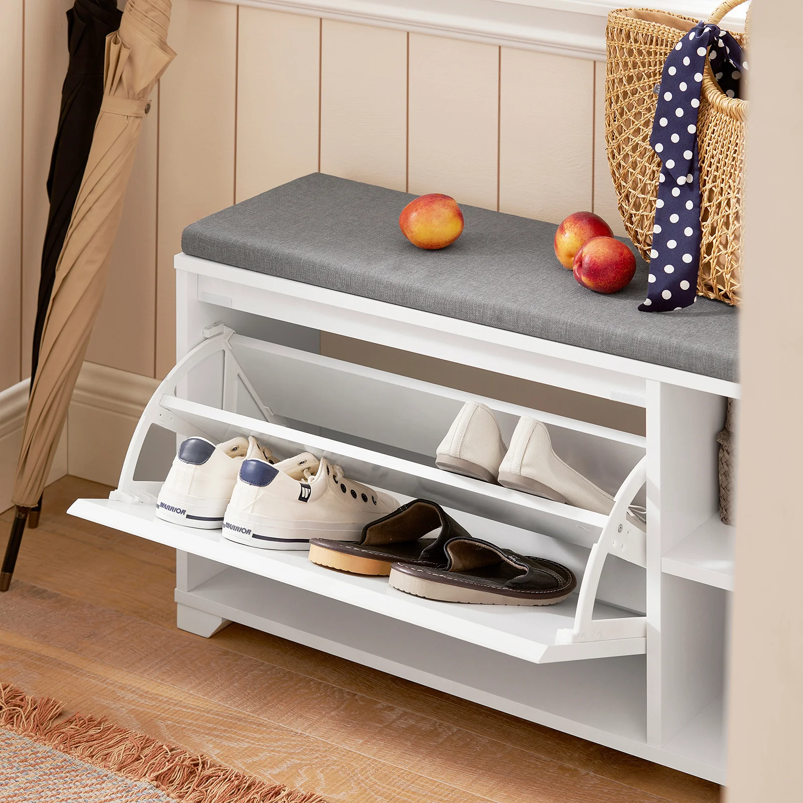 SoBuy FSR119-W Shoe Rekken Schoenbank met zitkussen Borstbank Zitbank met opbergruimte Garderobebank halenbank Schoenkist Zitcommode - Image 9