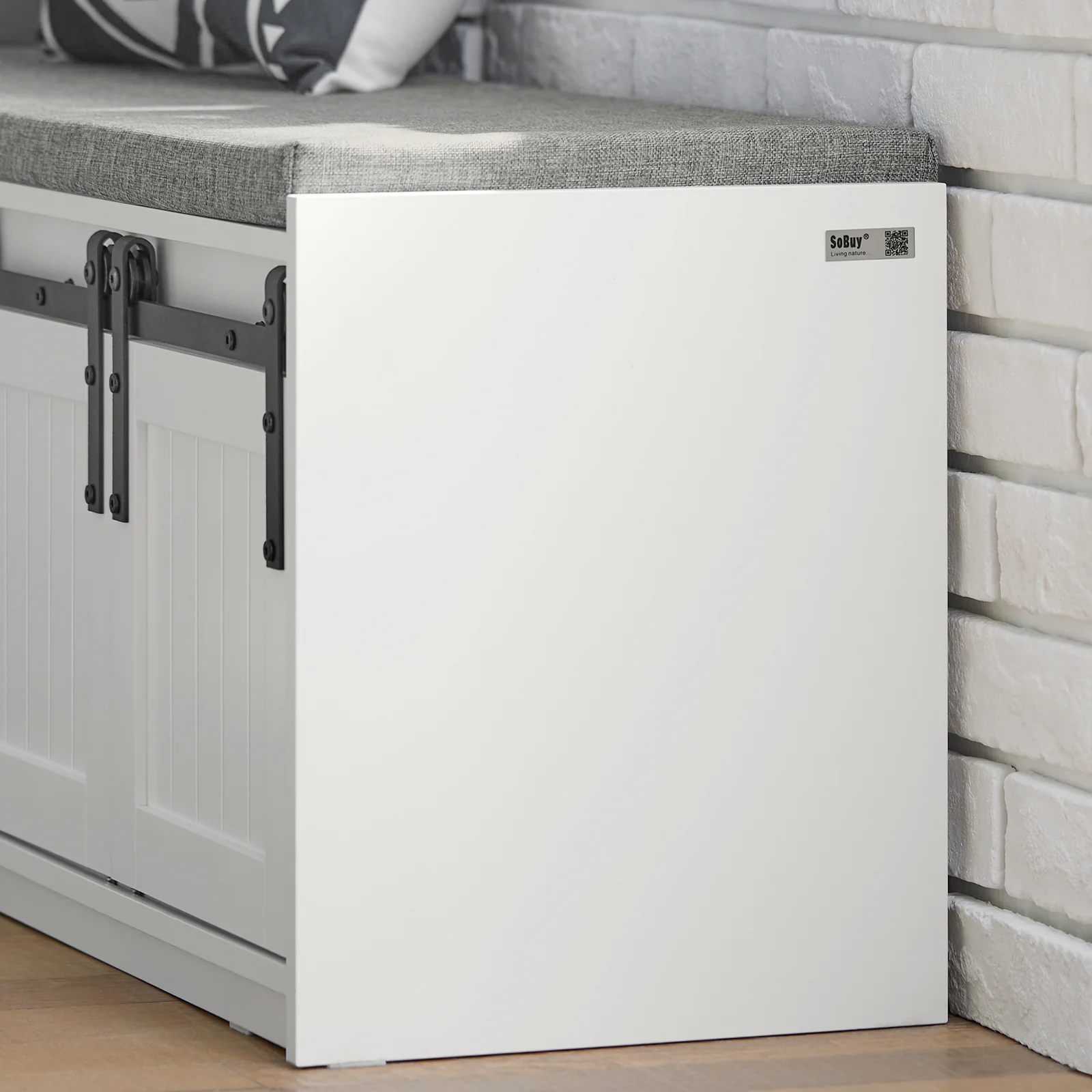 SoBuy FSR133-W Schoenenkast met Bank – 6 Vakken, Schuifdeur in Barn-Style, 200 kg Draagkracht – Ideaal voor Hal, Slaapkamer en Woonkamer – 120x35x45 cm - Image 6