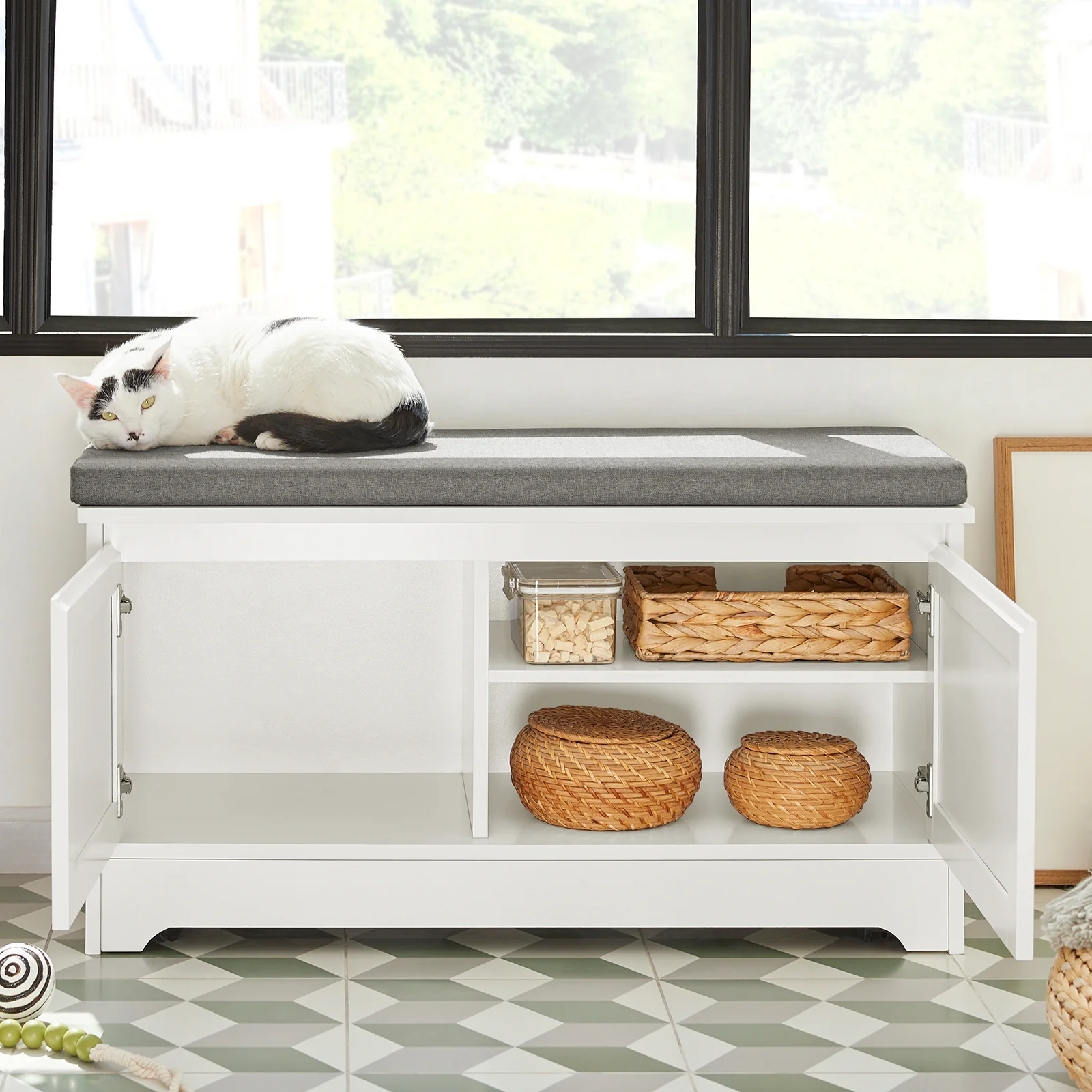 SoBuy FSR136-W Kattenhuis, Katten Bench, Kattenbak Kast, kattenbakkast, Schoenenbank, Schoenenrek, Schoenenkruk - Image 2