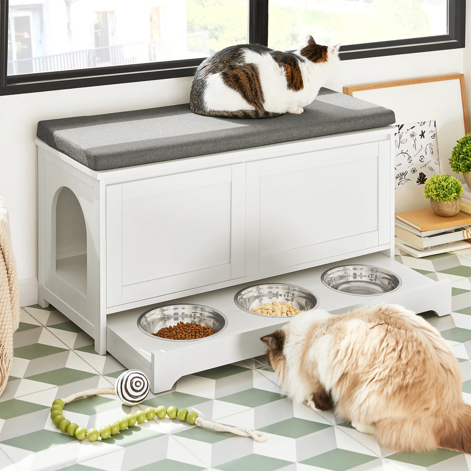 SoBuy FSR136-W Kattenhuis, Katten Bench, Kattenbak Kast, kattenbakkast, Schoenenbank, Schoenenrek, Schoenenkruk - Image 3