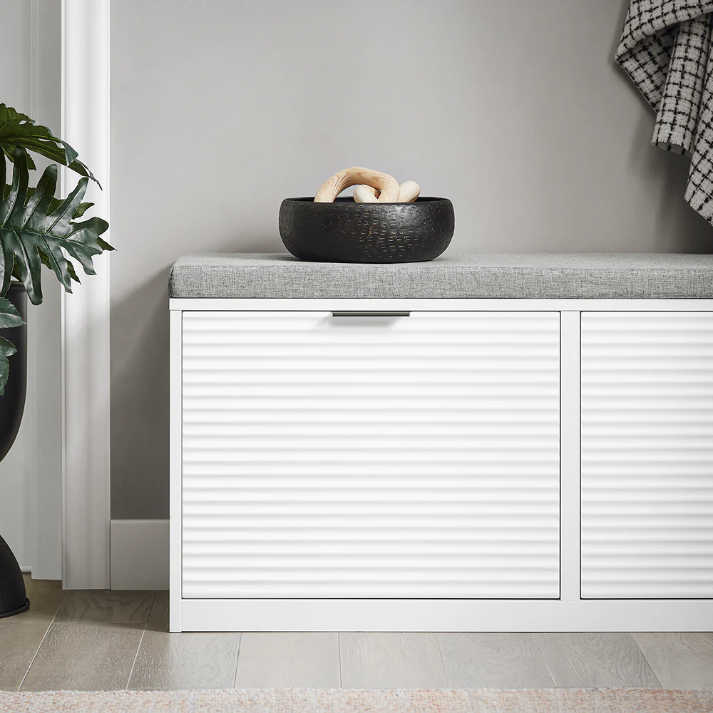 SoBuy FSR147-W Schoenenbank met 2 Kleppen, Schoenenkast met Gewatteerd Kussen en 2 Deuren, Gewatteerde Bank, Opbergbank met Gevoerde Zitting - Image 5