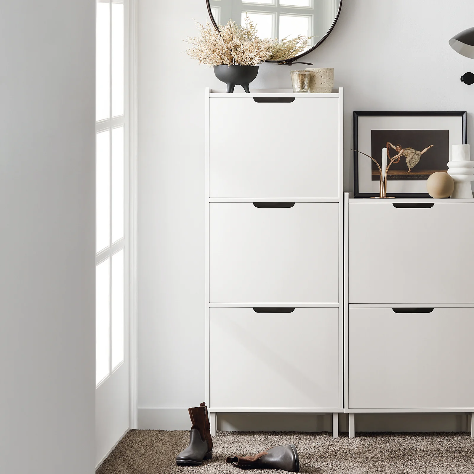 SoBuy FSR151-H-W Smalle Schoenenkast met 3 Kleppen – Moderne Hoge Schoenenkast voor Hal of Gang, 50×19×129 cm, Wit - Image 4