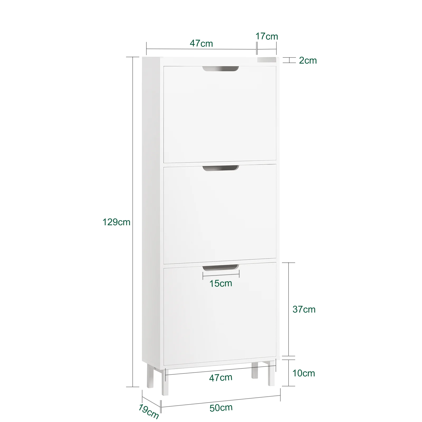 SoBuy FSR151-H-W Smalle Schoenenkast met 3 Kleppen – Moderne Hoge Schoenenkast voor Hal of Gang, 50×19×129 cm, Wit - Image 5