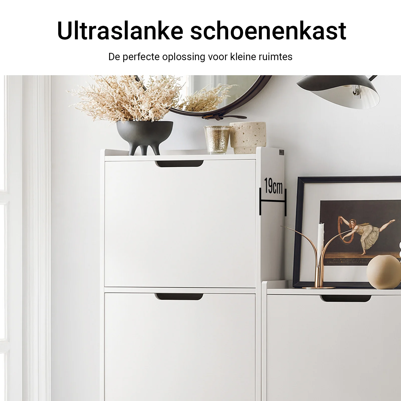 SoBuy FSR151-H-W Smalle Schoenenkast met 3 Kleppen – Moderne Hoge Schoenenkast voor Hal of Gang, 50×19×129 cm, Wit - Image 6