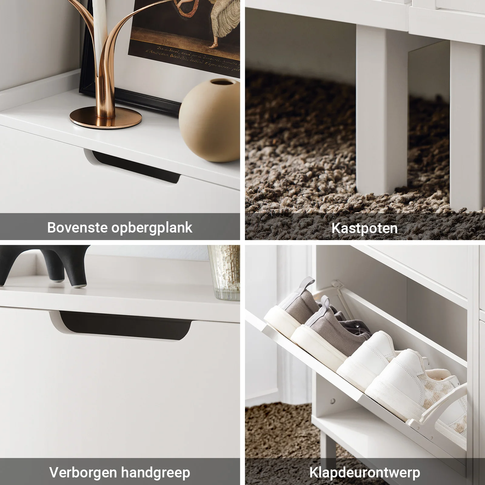 SoBuy FSR151-H-W Smalle Schoenenkast met 3 Kleppen – Moderne Hoge Schoenenkast voor Hal of Gang, 50×19×129 cm, Wit - Image 7