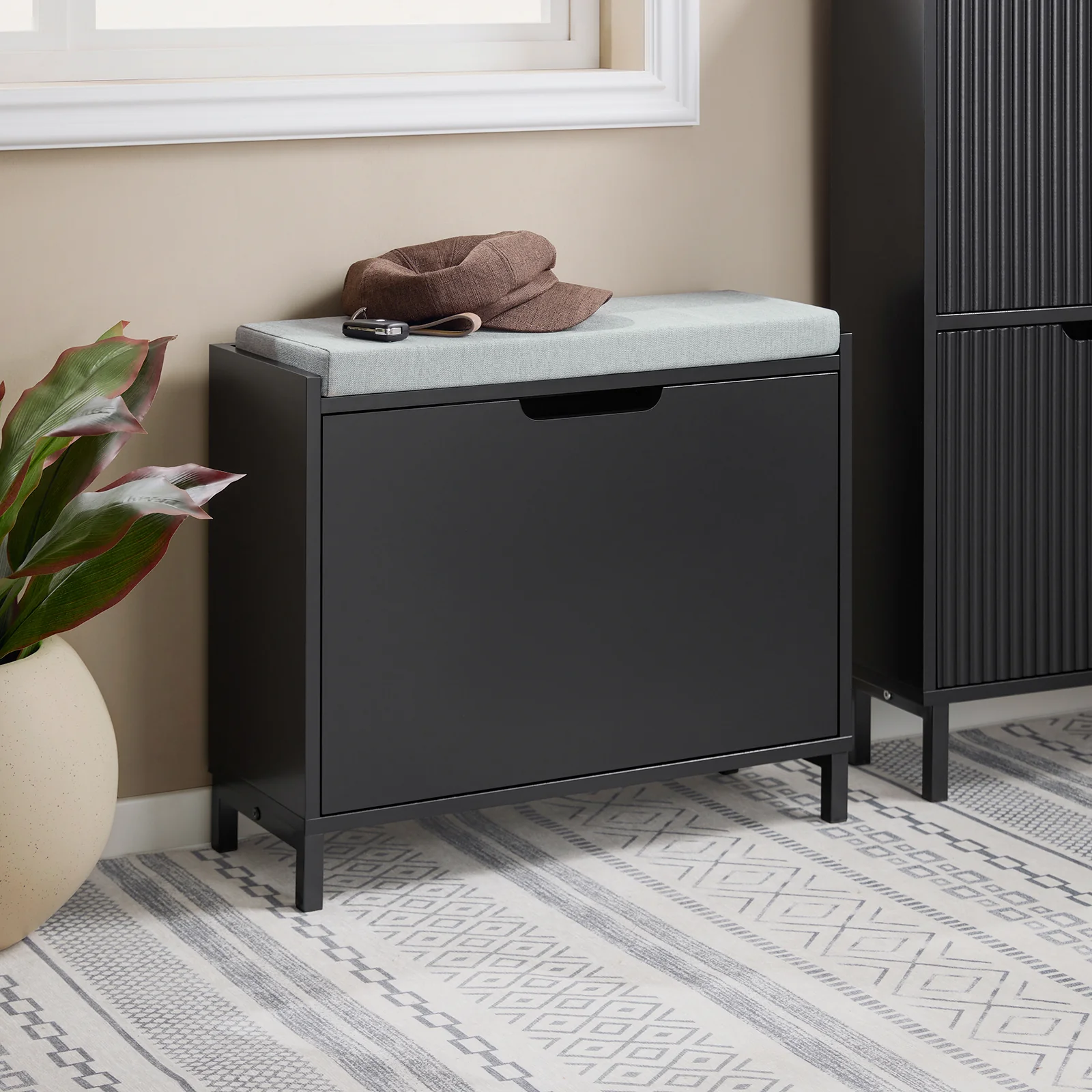 SoBuy FSR151-K-SCH Schoenenbank met Zitkussen & Opklapbaar Opbergvak – Smalle Schoenenkast voor Hal – 60×24×52 cm – Zwart - Image 12