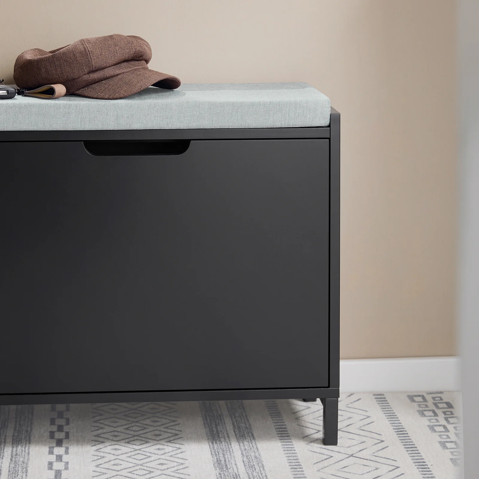 SoBuy FSR151-K-SCH Schoenenbank met Zitkussen & Opklapbaar Opbergvak – Smalle Schoenenkast voor Hal – 60×24×52 cm – Zwart - Image 6