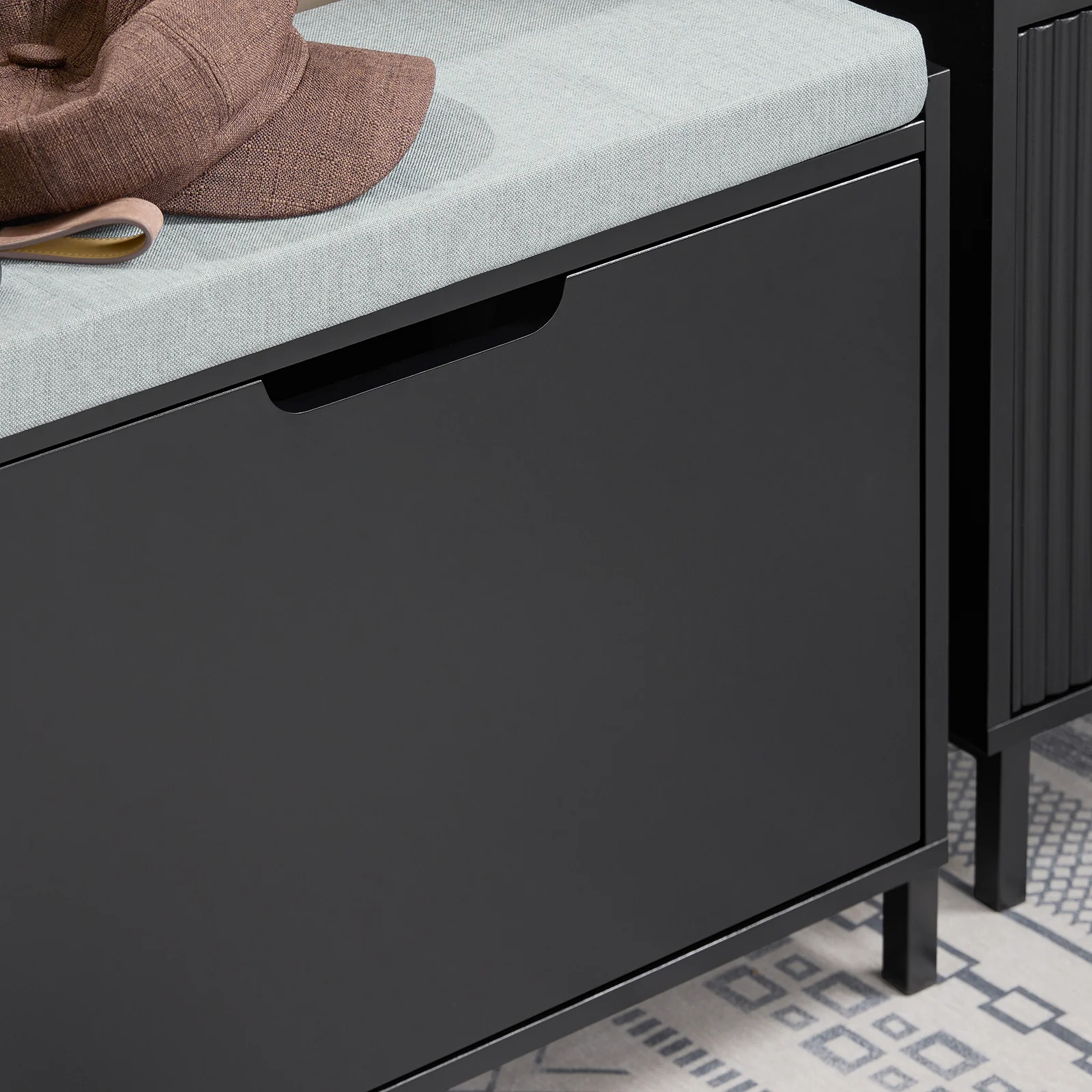 SoBuy FSR151-K-SCH Schoenenbank met Zitkussen & Opklapbaar Opbergvak – Smalle Schoenenkast voor Hal – 60×24×52 cm – Zwart - Image 7