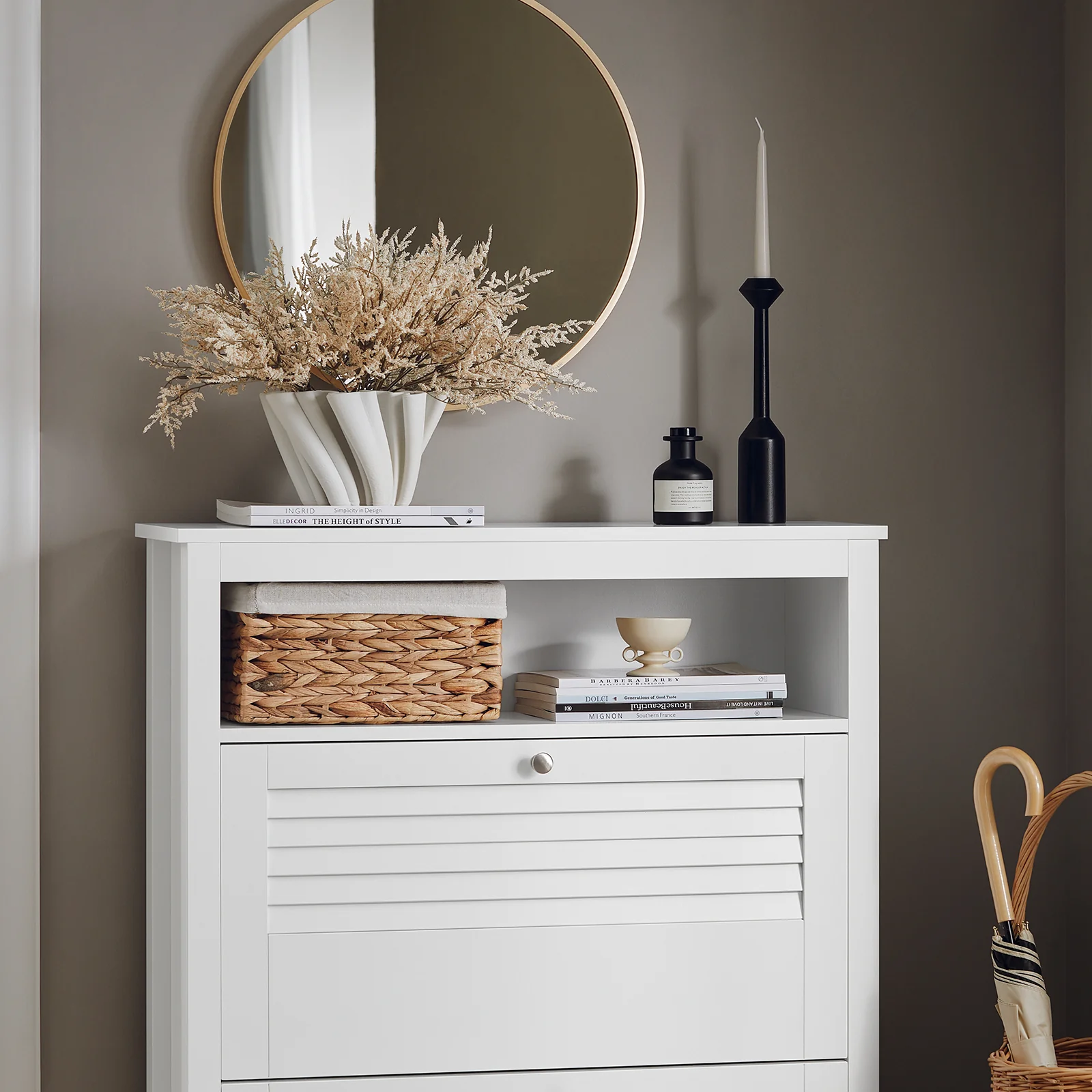 SoBuy FSR152-W Schoenenkast met 2 Kleppen – Smalle Schoenenopberger voor Hal of Slaapkamer – 80 x 25 x 108 cm – Ruimtebesparend & Stijlvol - Image 11