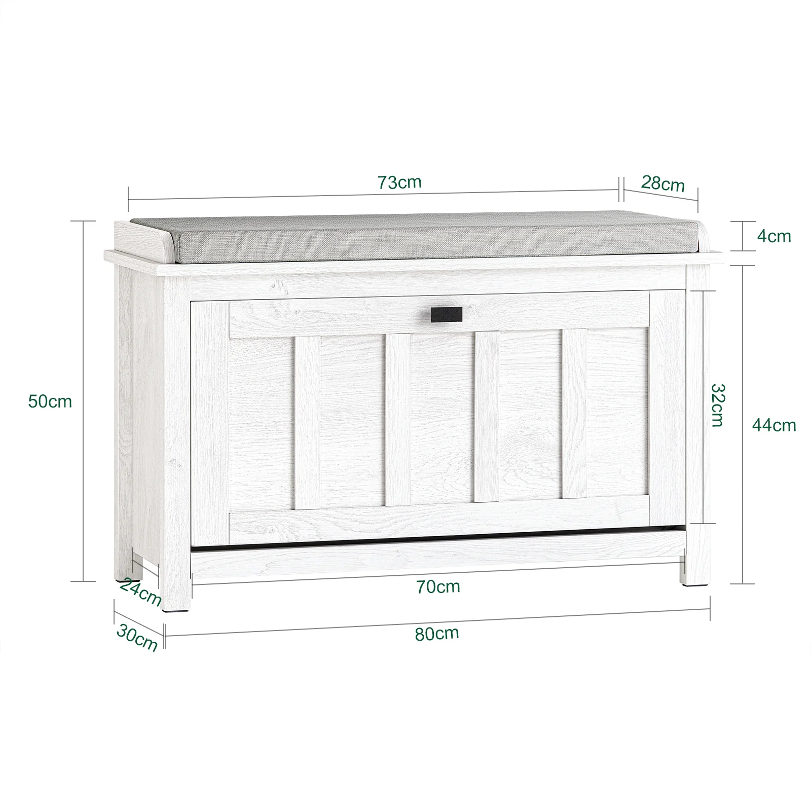 SoBuy FSR161-W Schoenenbank met Kussen – Vintage Wit – Opklapbaar Deurtje, Verstelbare Schappen & Comfortabel Zitkussen – 80×30×50 cm – 150 kg Draagvermogen - Image 5