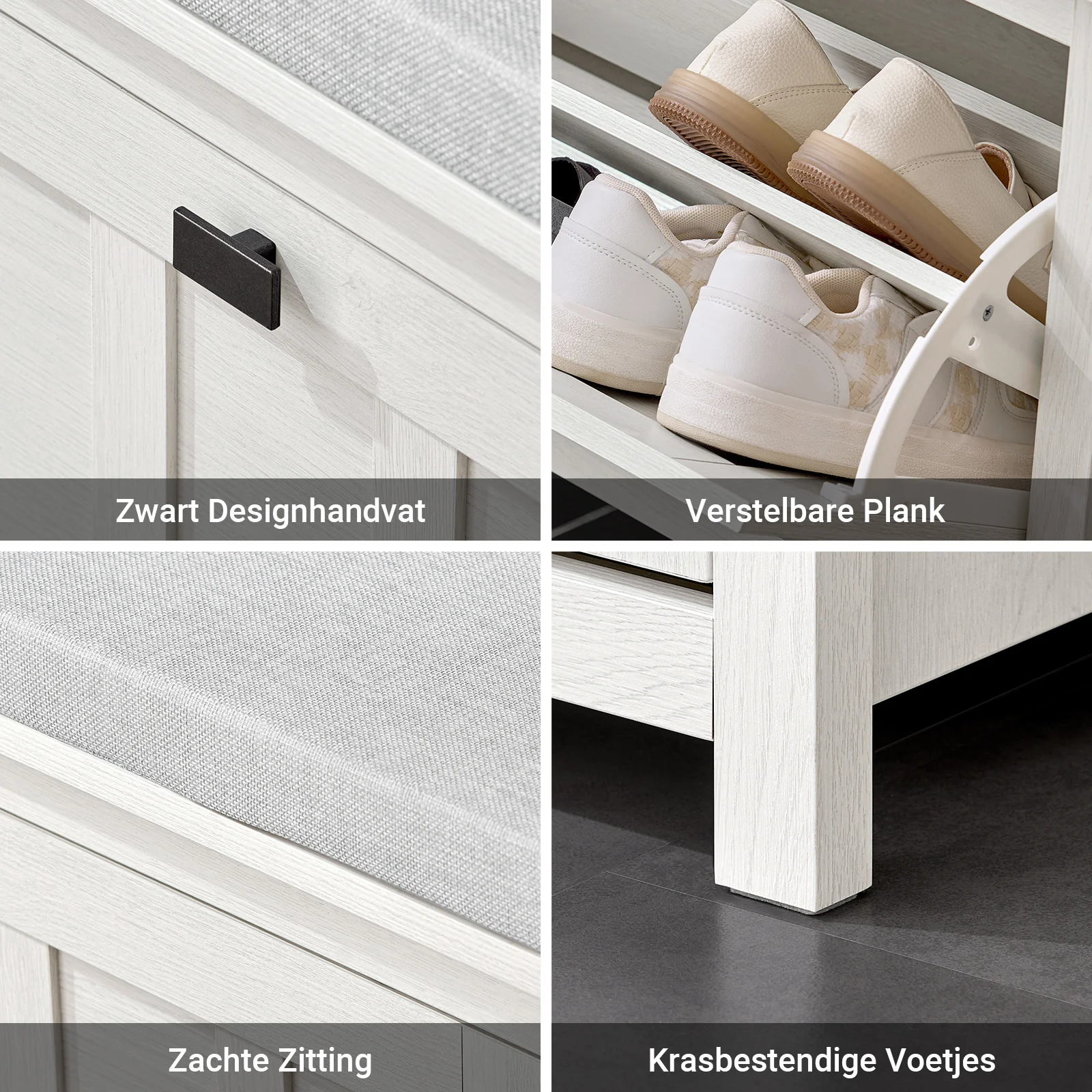 SoBuy FSR161-W Schoenenbank met Kussen – Vintage Wit – Opklapbaar Deurtje, Verstelbare Schappen & Comfortabel Zitkussen – 80×30×50 cm – 150 kg Draagvermogen - Image 8