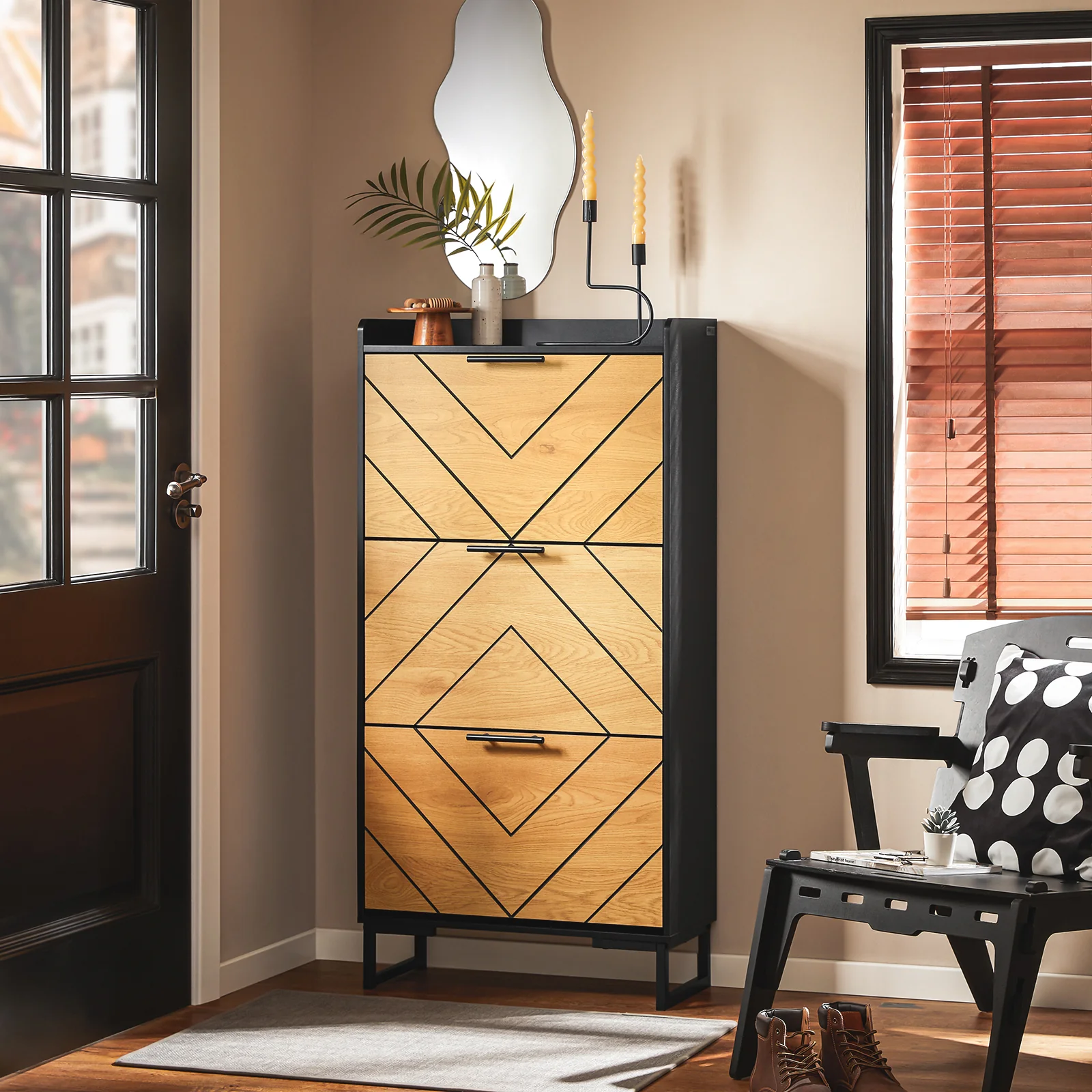 SoBuy FSR164-SCH Schoenenkast, schoenenkast, 3 kleppen, ingangsmeubels, schoenenrek op voet, 62 x 24 x 125 cm - Image 3
