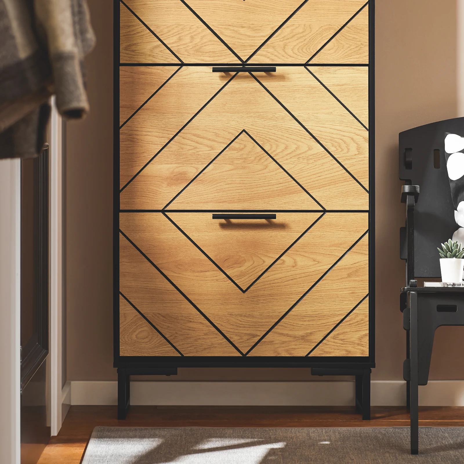 SoBuy FSR164-SCH Schoenenkast, schoenenkast, 3 kleppen, ingangsmeubels, schoenenrek op voet, 62 x 24 x 125 cm - Image 6