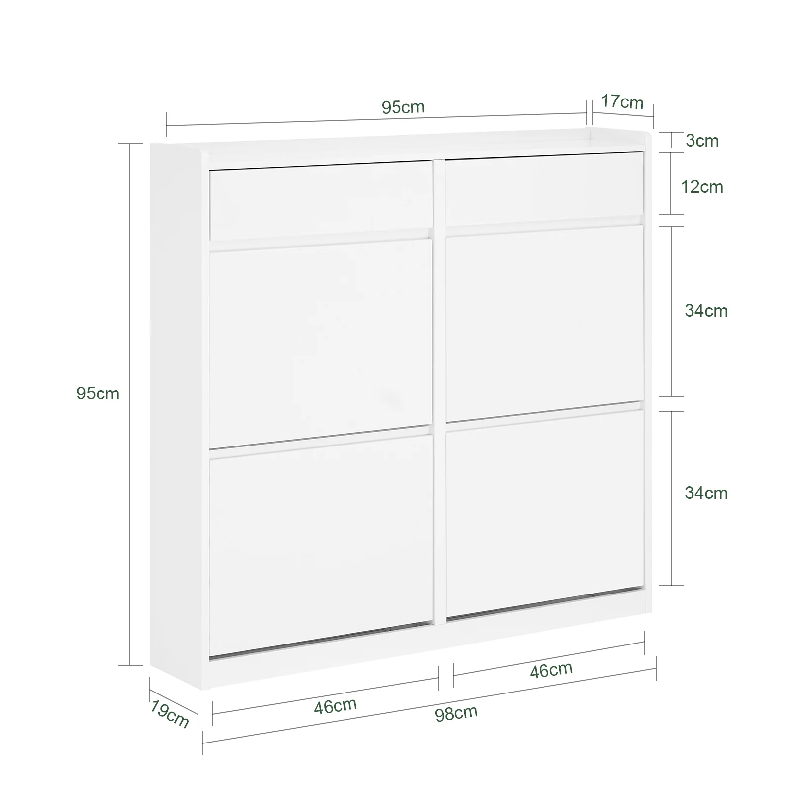 Pre-order SoBuy FSR169-W Schoenenkast met 4 Vouwdeuren en 2 Lade’s – Compact, Ruimtebesparend, Wit, 98x19x95cm - Image 5