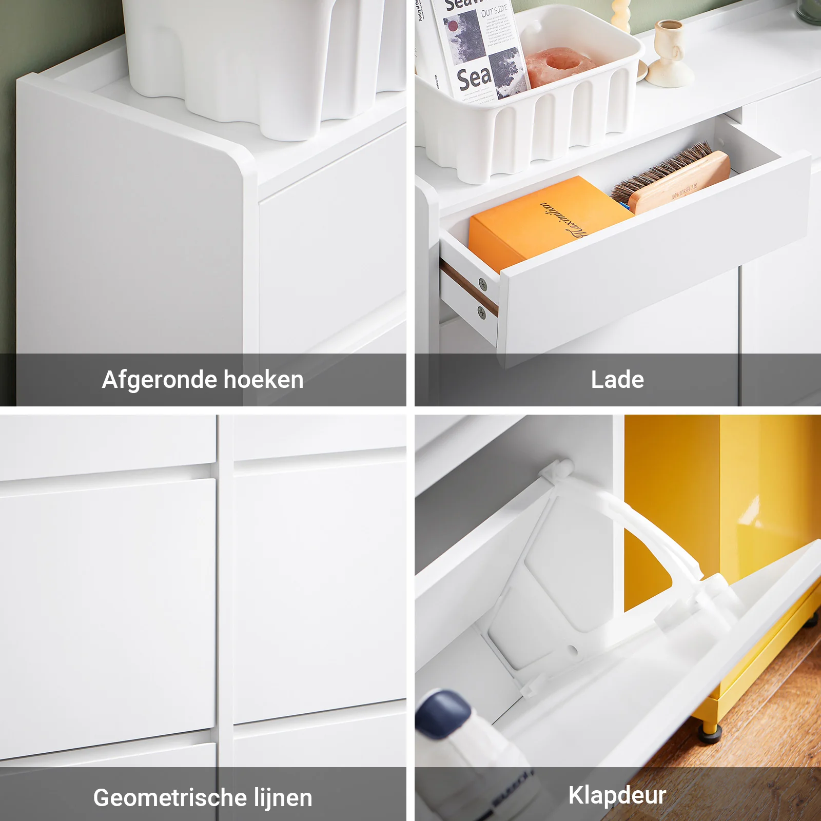 Pre-order SoBuy FSR169-W Schoenenkast met 4 Vouwdeuren en 2 Lade’s – Compact, Ruimtebesparend, Wit, 98x19x95cm - Image 6