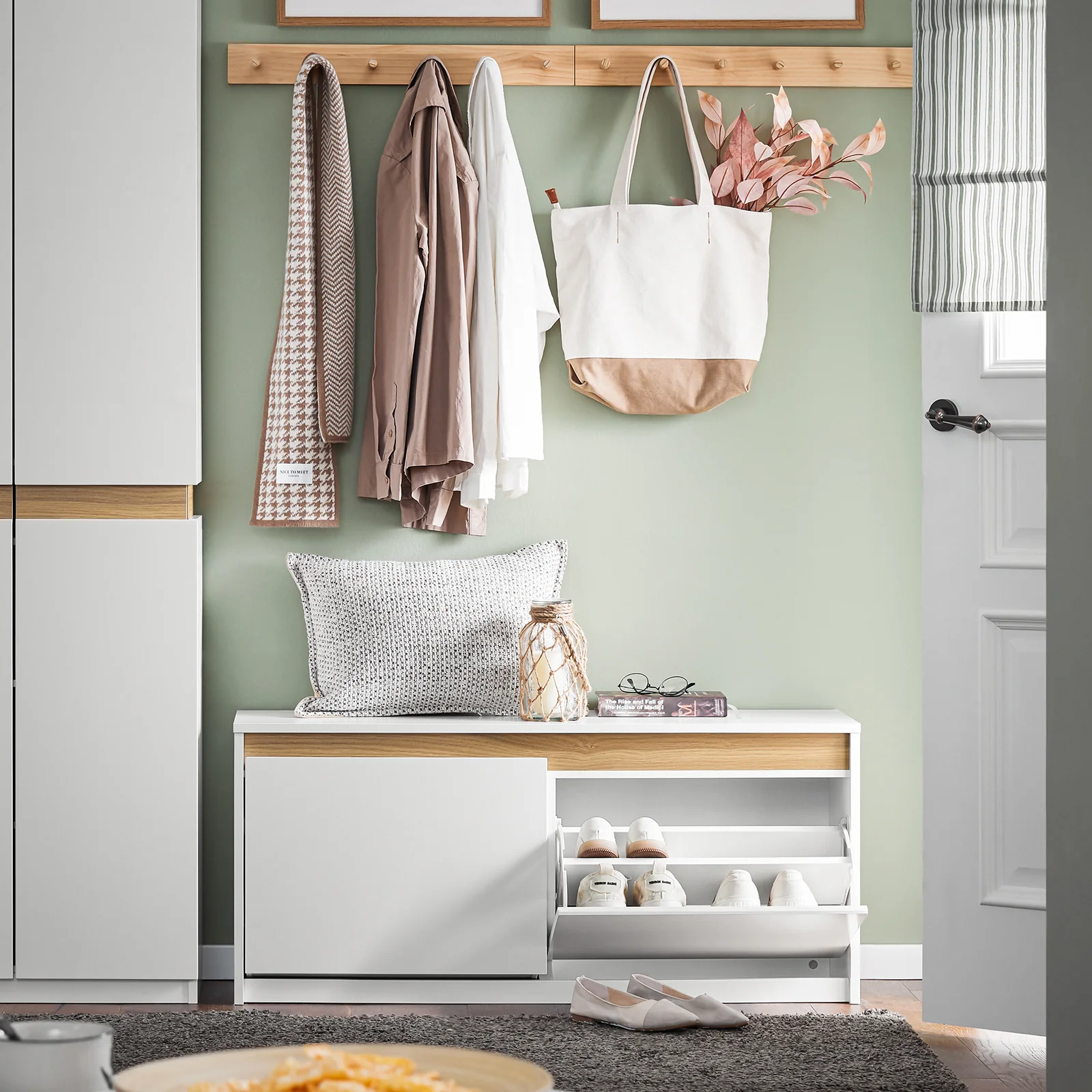 Pre-order SoBuy FSR171-W Schoenenbank met 2 kleppen, ingangskast, schoenenkast met bovenvak, voor entree, woonkamer, slaapkamer - Image 3