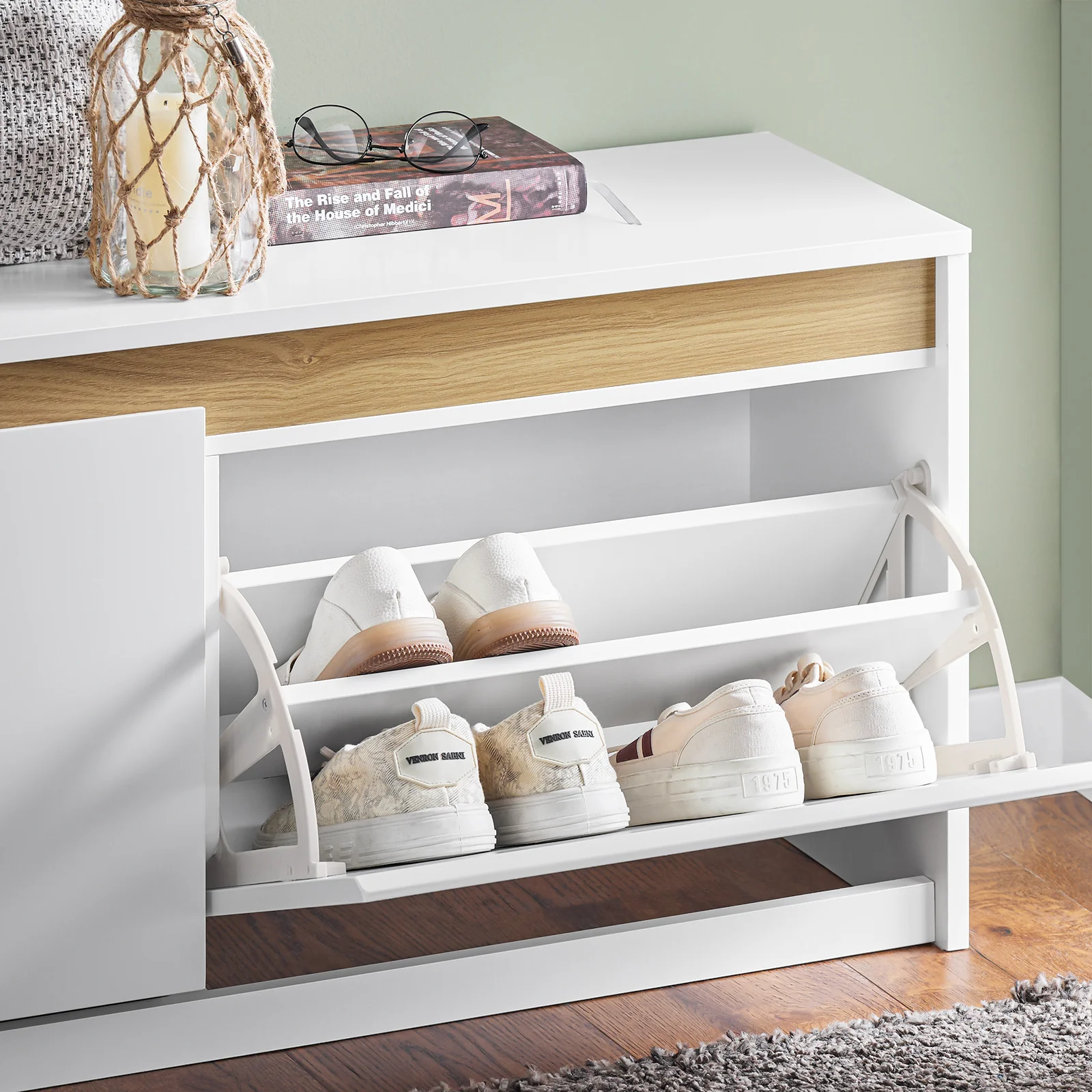 Pre-order SoBuy FSR171-W Schoenenbank met 2 kleppen, ingangskast, schoenenkast met bovenvak, voor entree, woonkamer, slaapkamer - Image 6
