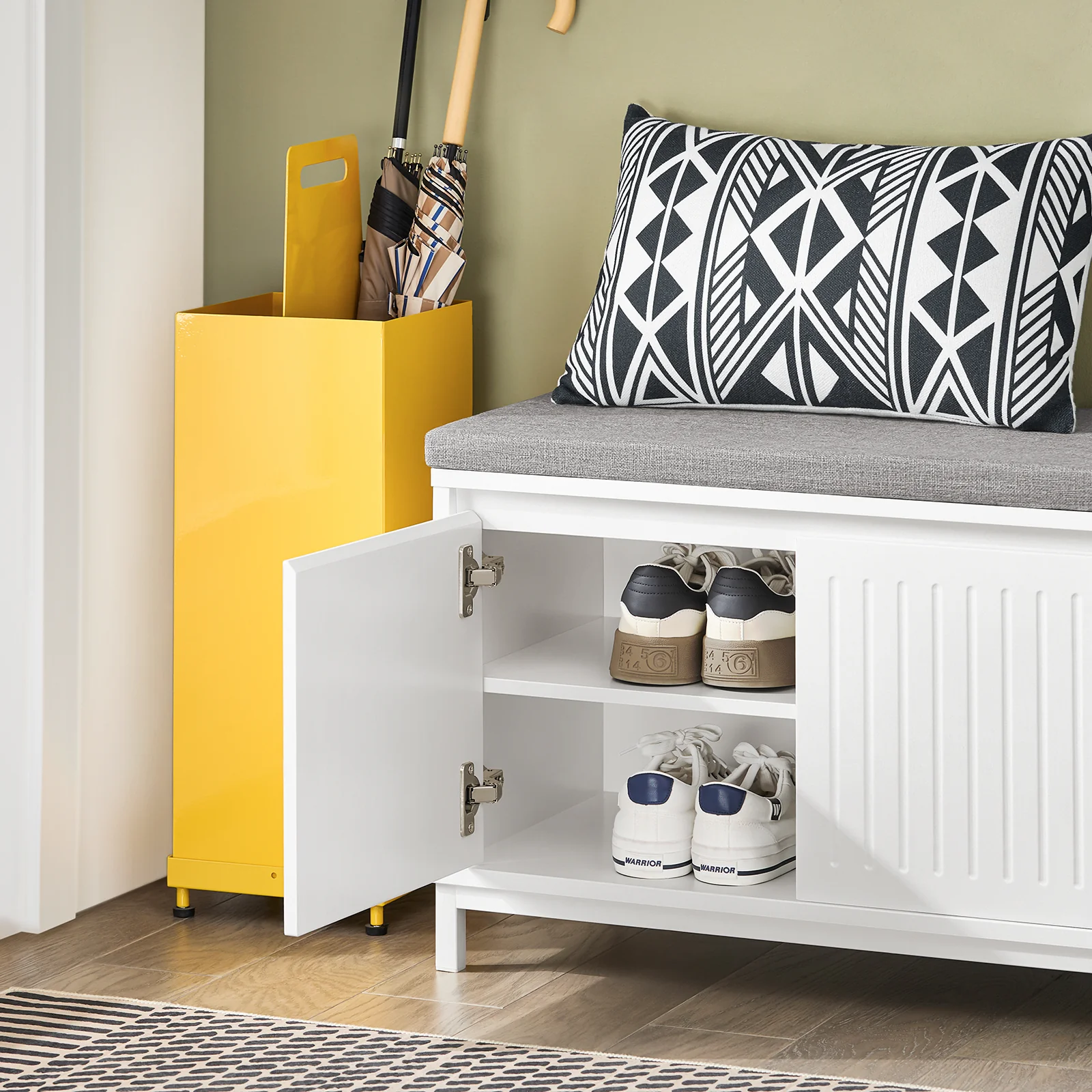 SoBuy FSR172-W Schoenenkast met Zitbank – Schoenenbank voor de Hal met 2 Kussens, 2 Deuren en 1 Lade – Draagvermogen 181 kg, Wit, 100×35×42 cm  [Ontworpen voor het hele gezin] - Image 10