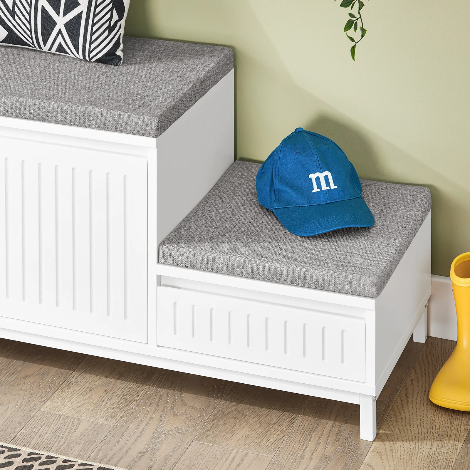 SoBuy FSR172-W Schoenenkast met Zitbank – Schoenenbank voor de Hal met 2 Kussens, 2 Deuren en 1 Lade – Draagvermogen 181 kg, Wit, 100×35×42 cm  [Ontworpen voor het hele gezin] - Image 11