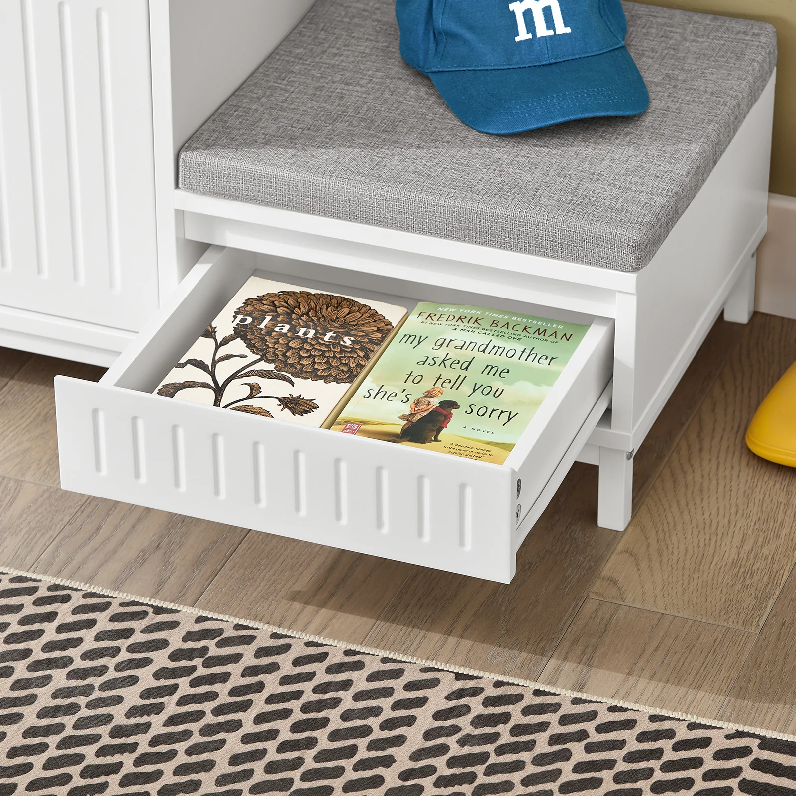 SoBuy FSR172-W Schoenenkast met Zitbank – Schoenenbank voor de Hal met 2 Kussens, 2 Deuren en 1 Lade – Draagvermogen 181 kg, Wit, 100×35×42 cm  [Ontworpen voor het hele gezin] - Image 8