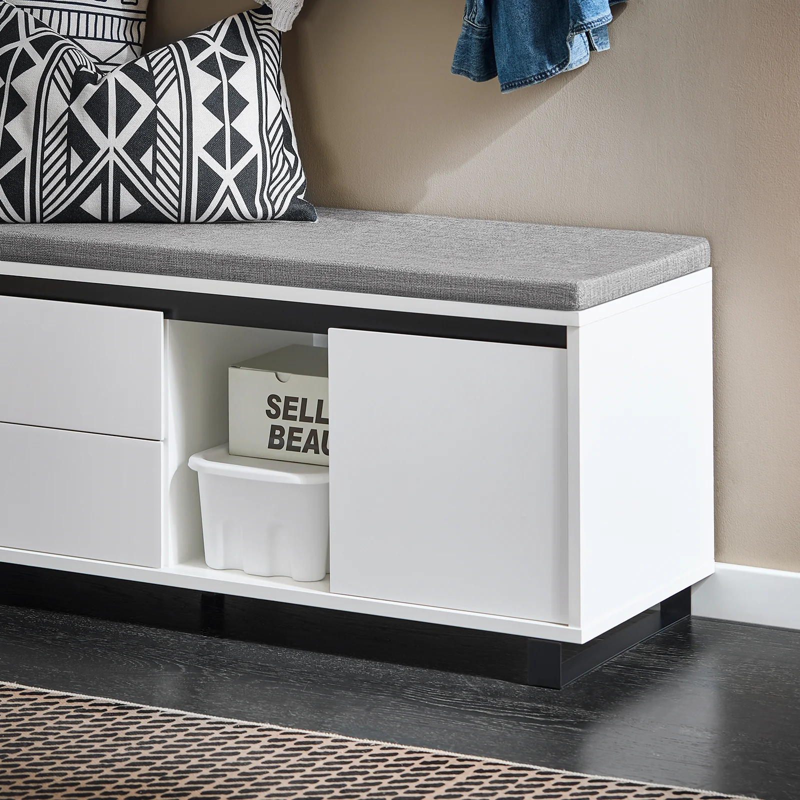 SoBuy FSR176-W Schoenbank met zitvlak schoenenkast schoenenrek met zitbank plankbank schoenenkist zitcommode smal wit - Image 11