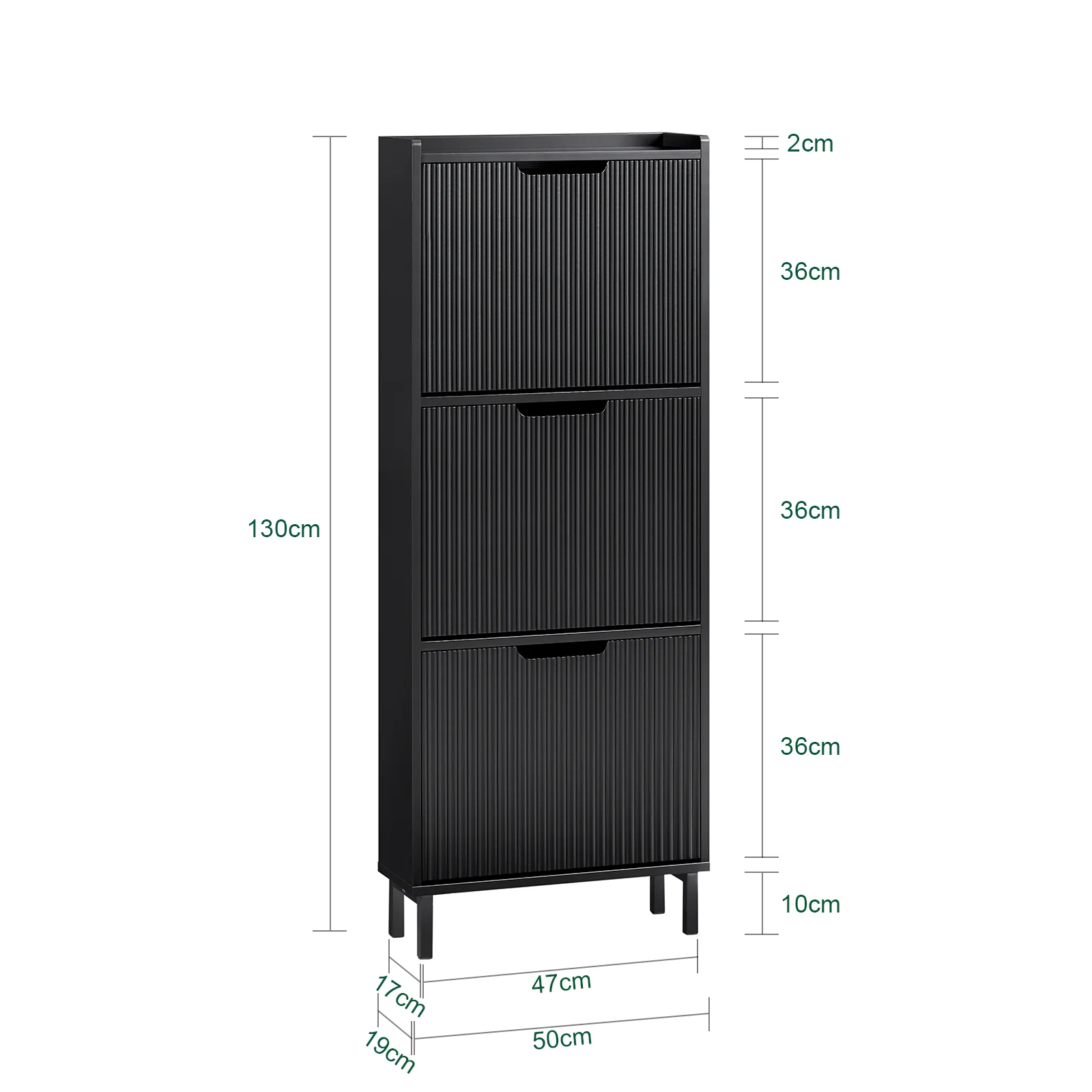 SoBuy FSR177-H-SCH Schoenenkast met 3 Deurtjes, Moderne Schoenenopberger, Compacte Schoenenopslag, Smalle Schoenenkast voor Kleine Hal of Gang 50x19x130cm Zwart - Image 5