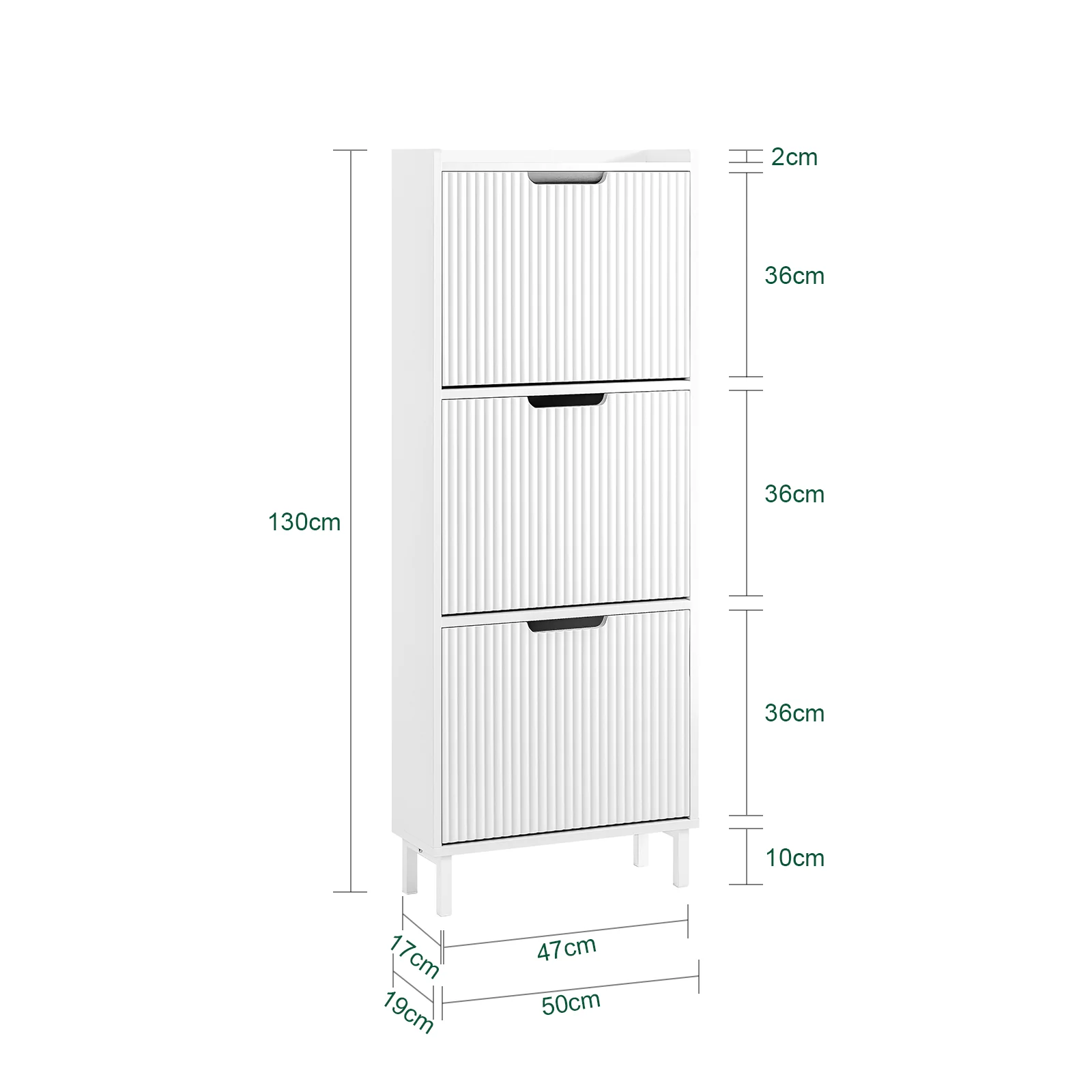 SoBuy FSR177-H-W Smalle Schoenenkast met 3 Kleppen – Modern Entree Schoenenmeubel, Ruimtebesparend & Hoog, 50x19x130 cm, Wit - Image 5
