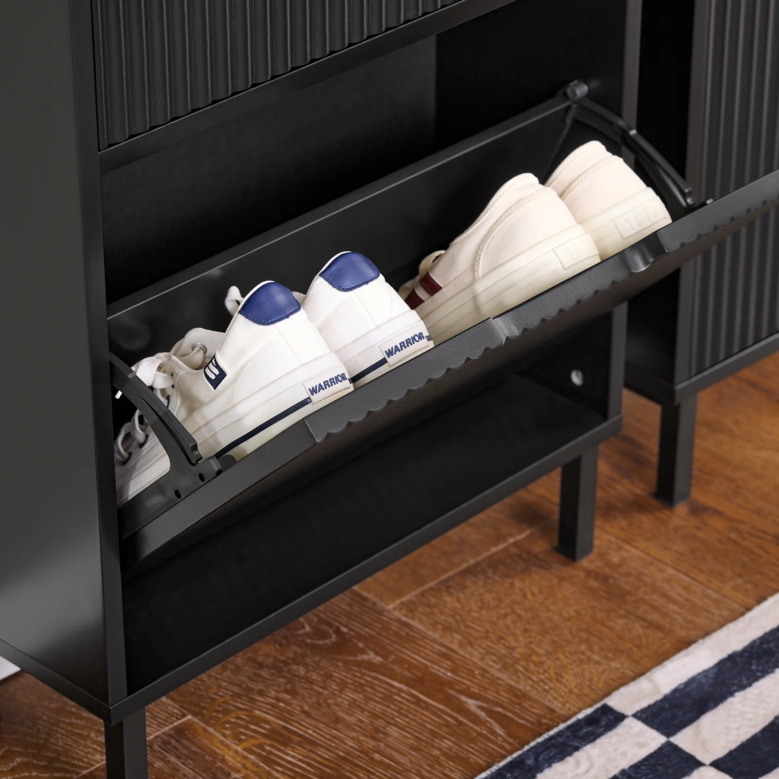 SoBuy FSR177-SCH Schoenenkast met 2 Opendekken, Moderne Schoenenopberger, Compacte Opbergkast voor Schoenen, Smalle Schoenenopberger voor Kleine Ingangen of Gang 50x19x90cm Zwart - Image 7